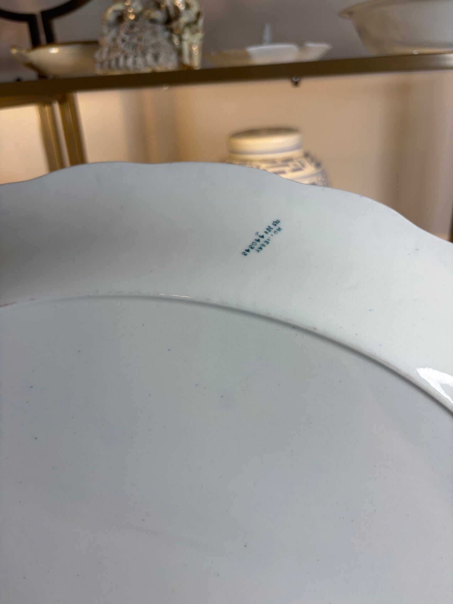Stunning antique teal green large transferware platter!