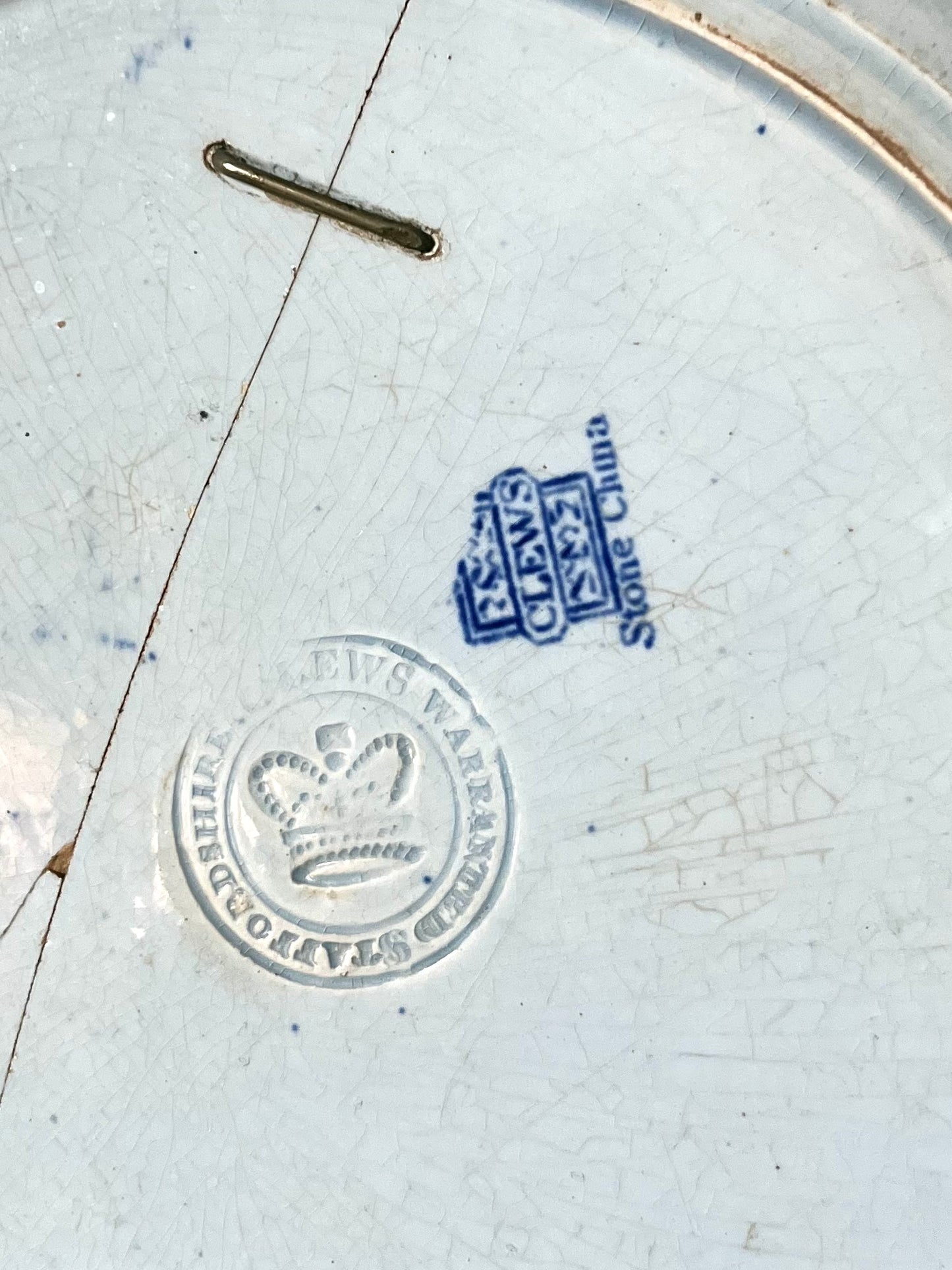 Very Early 1800’s Clews England Historical Blue Castle Plate Pearlware - Staple Repair Double Stamped And Warranted.