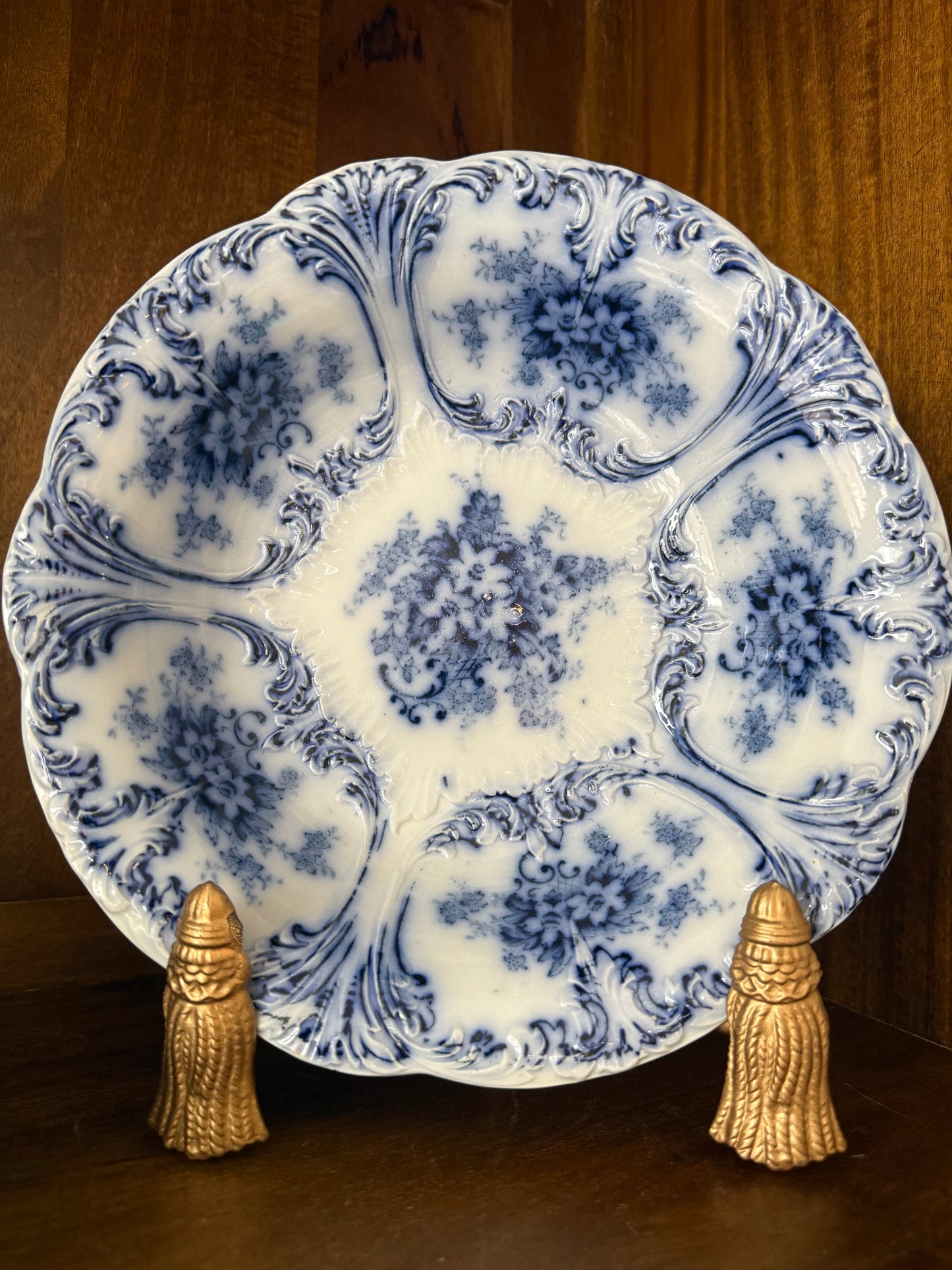 Antique Semi-Porcelain Upper Hanley Pottery Co. Flow Blue Vegetable Bowl