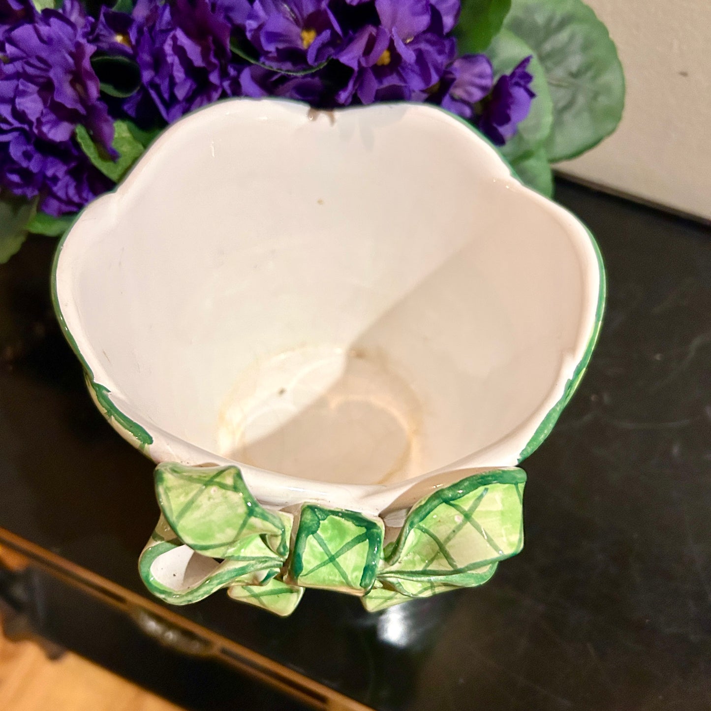 Sweet green plaid vintage planter