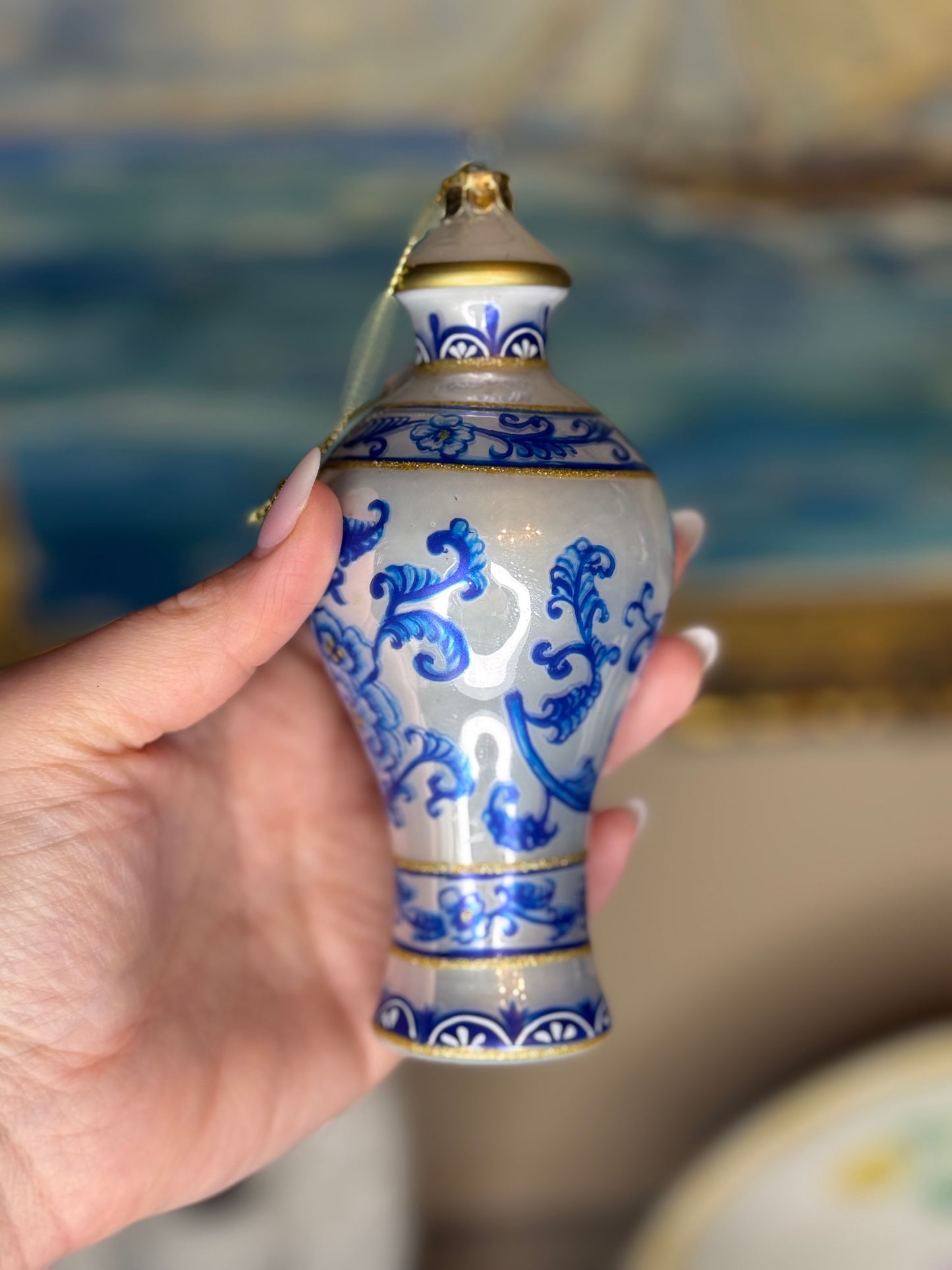Kurt S. Adler | Blue & White Chinoiserie Glass Vase Christmas Ornament | Holiday Tree Decor | Style 2