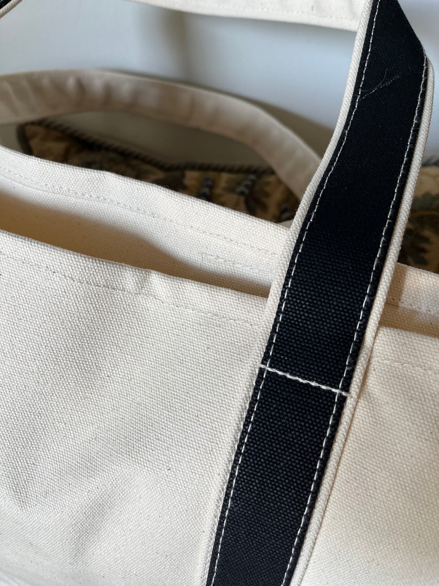 Rare and Worn | I Brake for Blue & White EmbroideredCanvas Large Tote — Heritage Collection