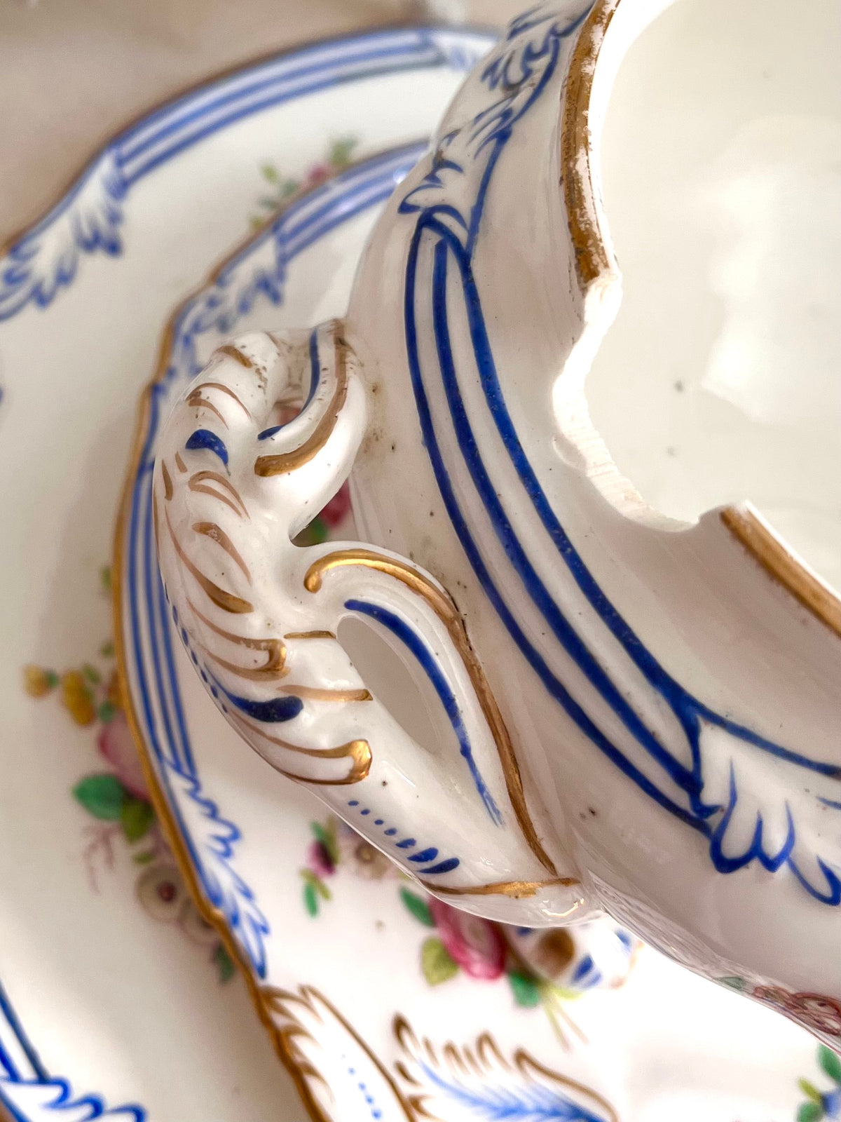 Live 09/20 Beautiful Antique French Old Paris Porcelain Five-Piece Sauce Tureen & Plate Set, c.1830–1850