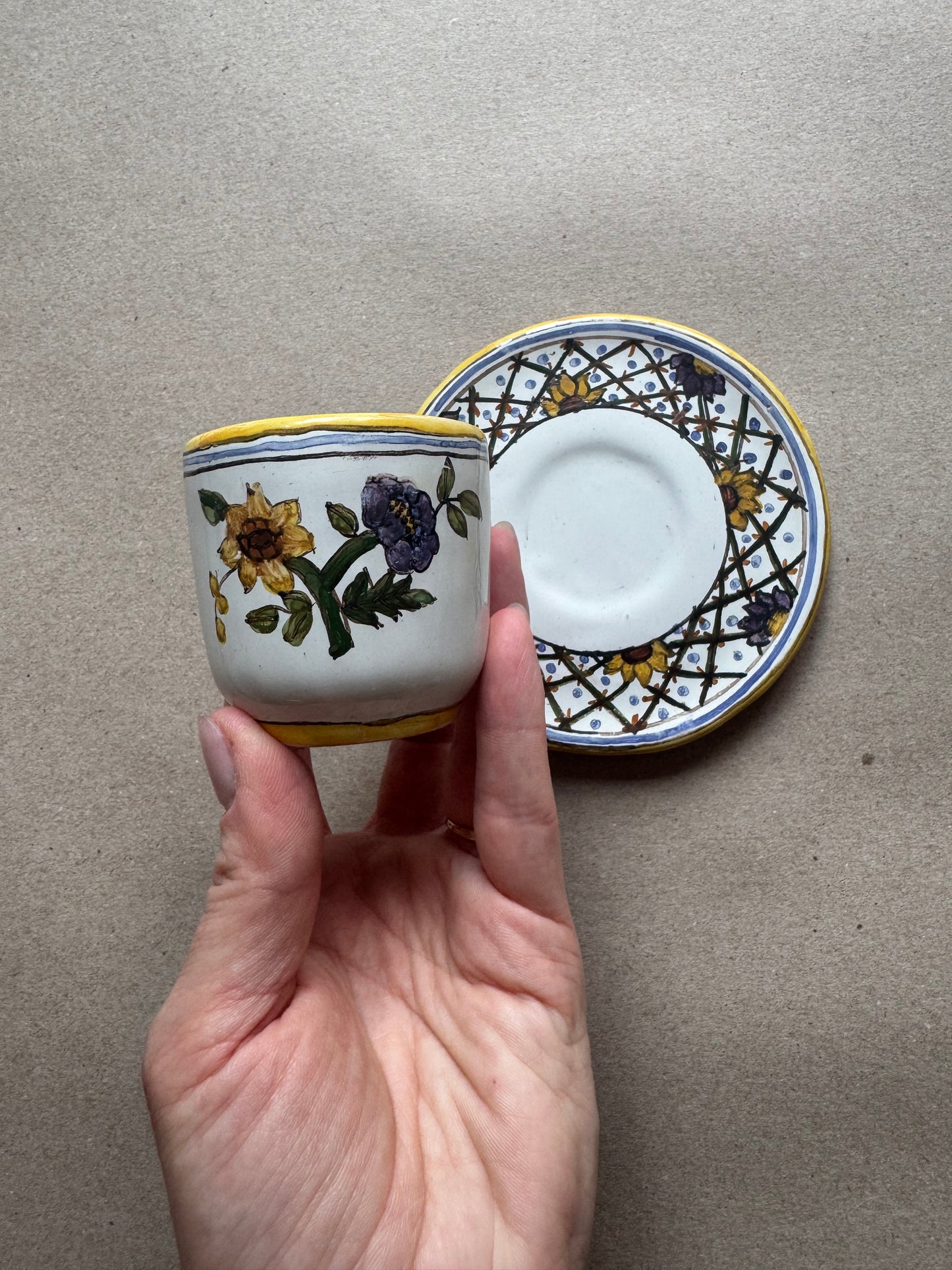 Hand-Painted Portuguese Demitasse Cup & Saucer – Celeste Pattern