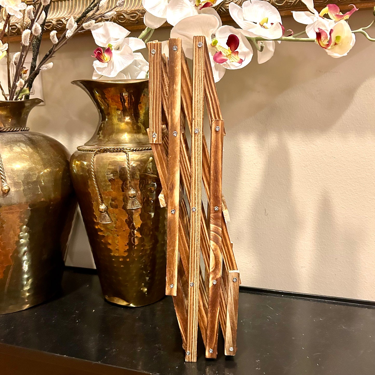 Vintage rattan wood foldable wine bottle holder rack