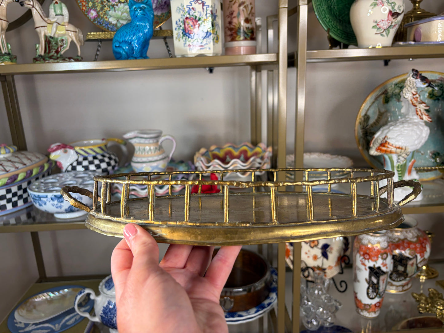 RESERVED - YVONNE - Brass bamboo tray with handles! As is!