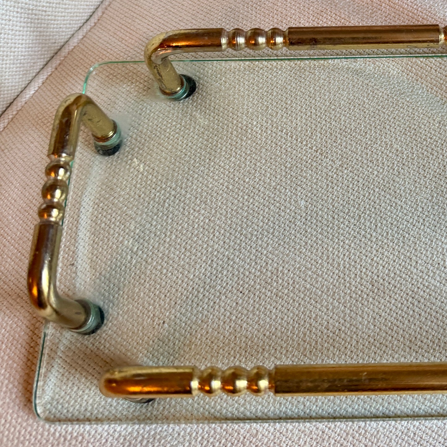 Chic vintage aged brass & glass vanity perfume tray