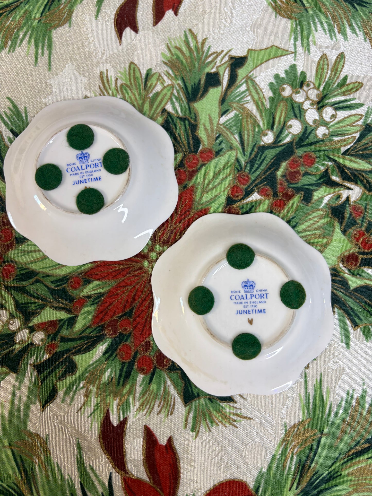 Coalport floral butter pats pair with scalloped and gold edges!