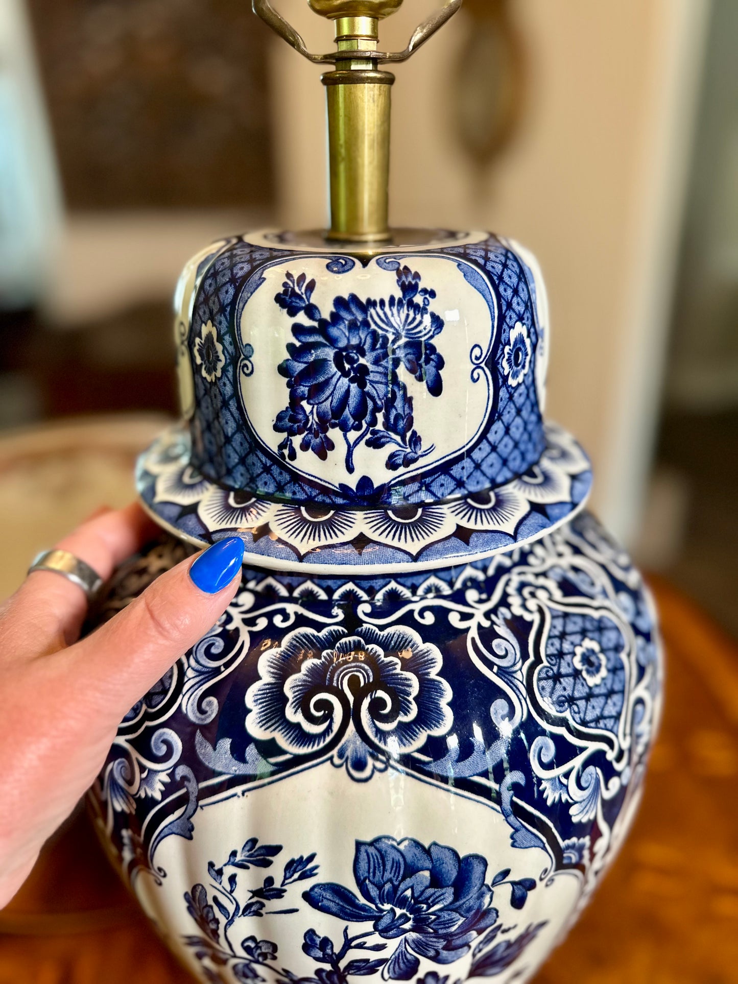 Large Blue & White Delft Style Ginger Jar Lamp — Newly Rewired, Circa Mid 20th Century