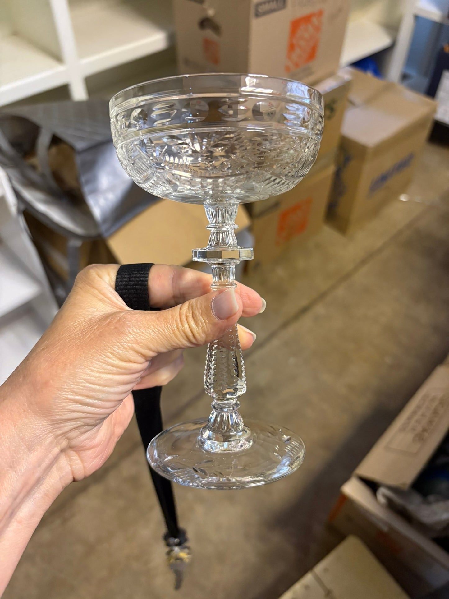 WCCR Charitable Item #144 | Set of 12 Rock Sharpe "Frontenac" Crystal Champagne Coupes | Tall Sherbet Glasses with Storage Box