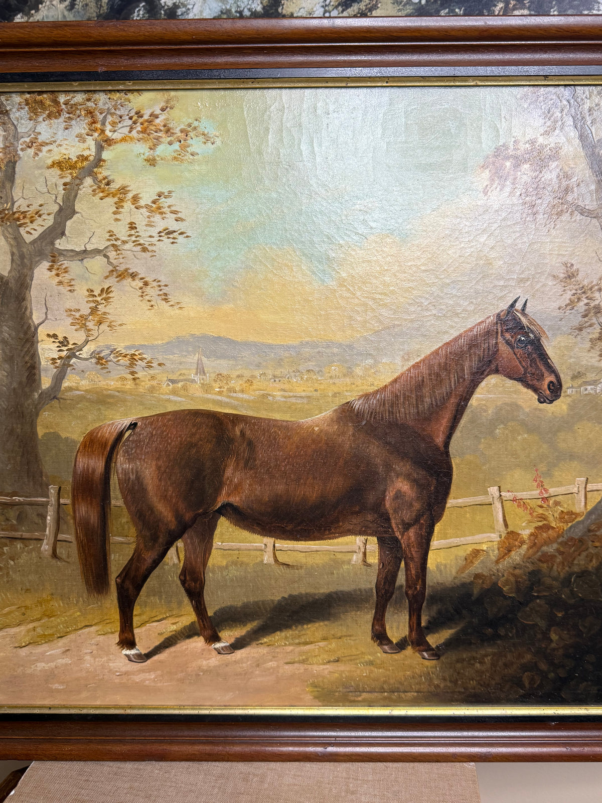 Attributed to John E. Ferneley Sr. English Thoroughbred Horse Portrait Oil Painting, c. 1848–1860 | Framed: 20.75” H × 26.75” W