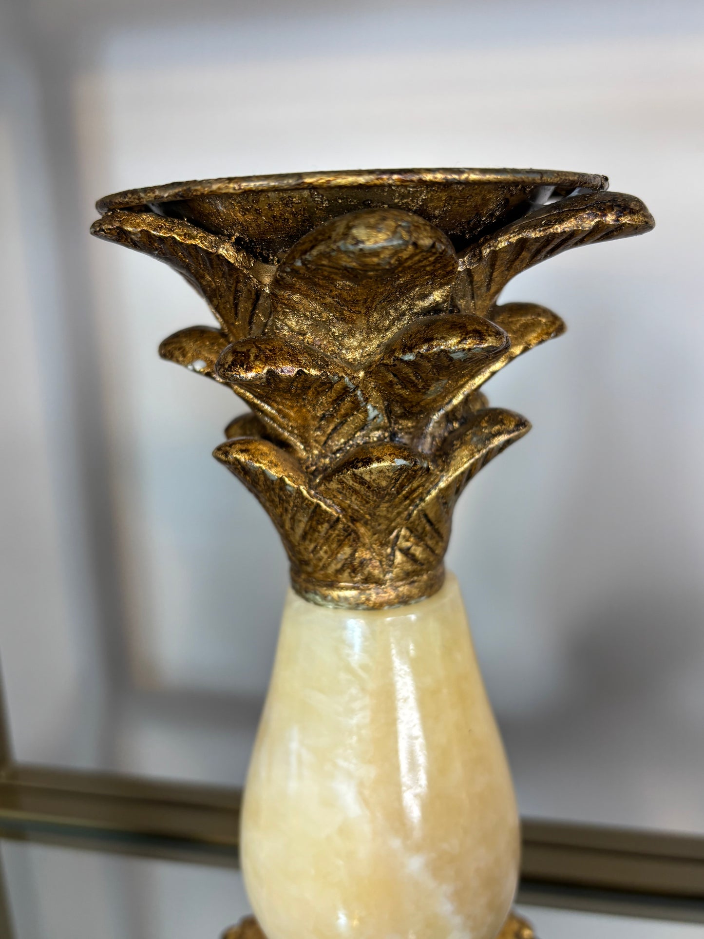 Beautiful alabaster and resin candleholders pair!