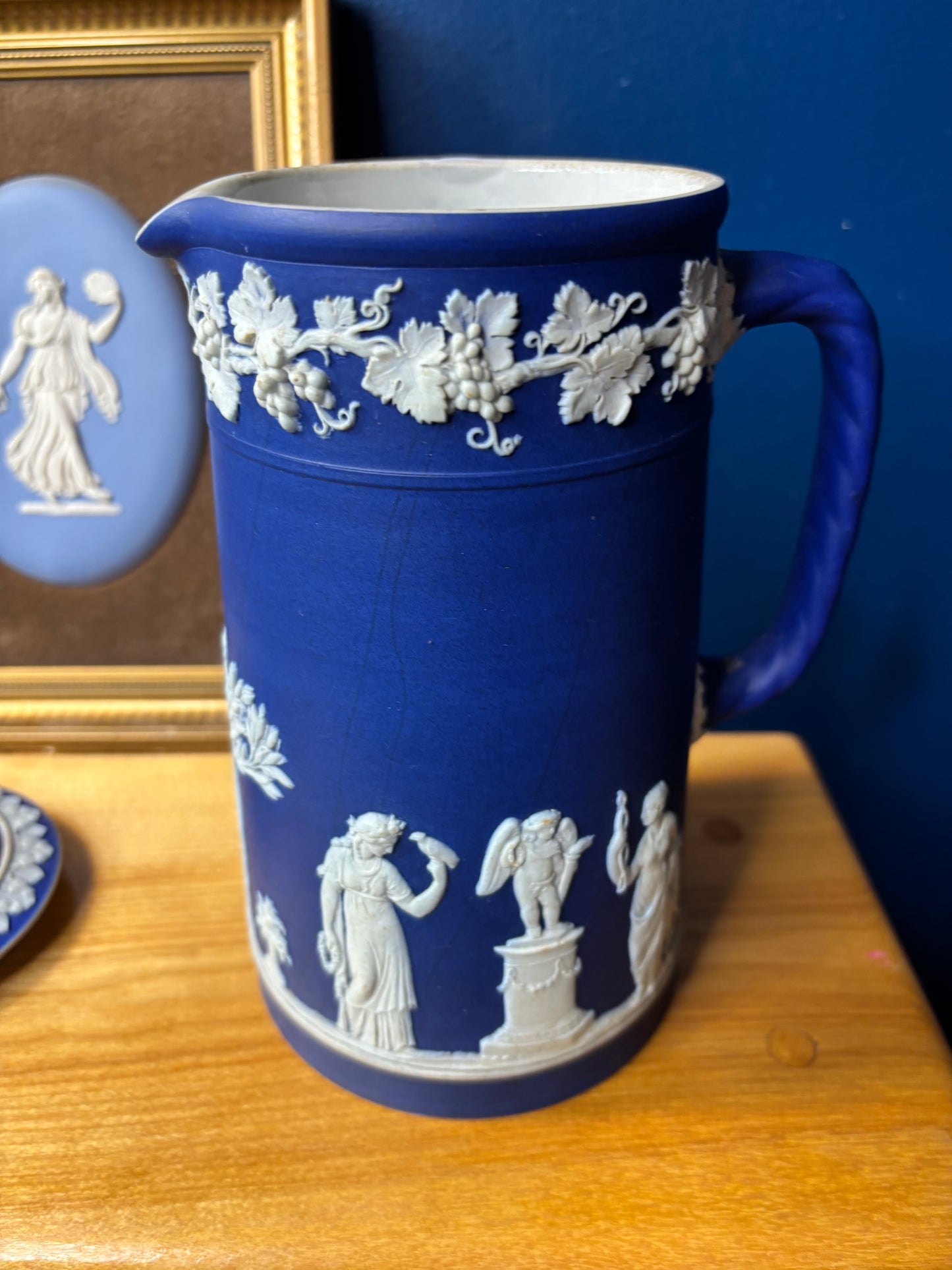 Antique Wedgwood Jasperware cobalt dipped coffee pitcher!