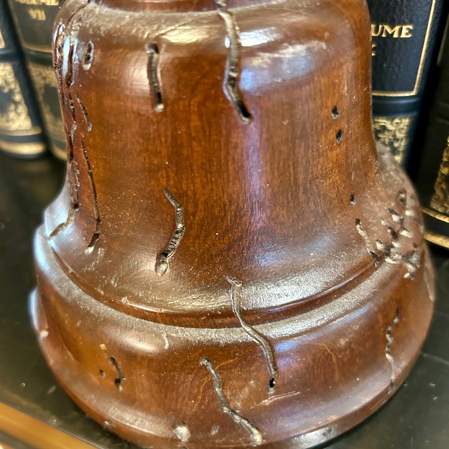 pair of handsome & heavy brass & mahogany bell bookends