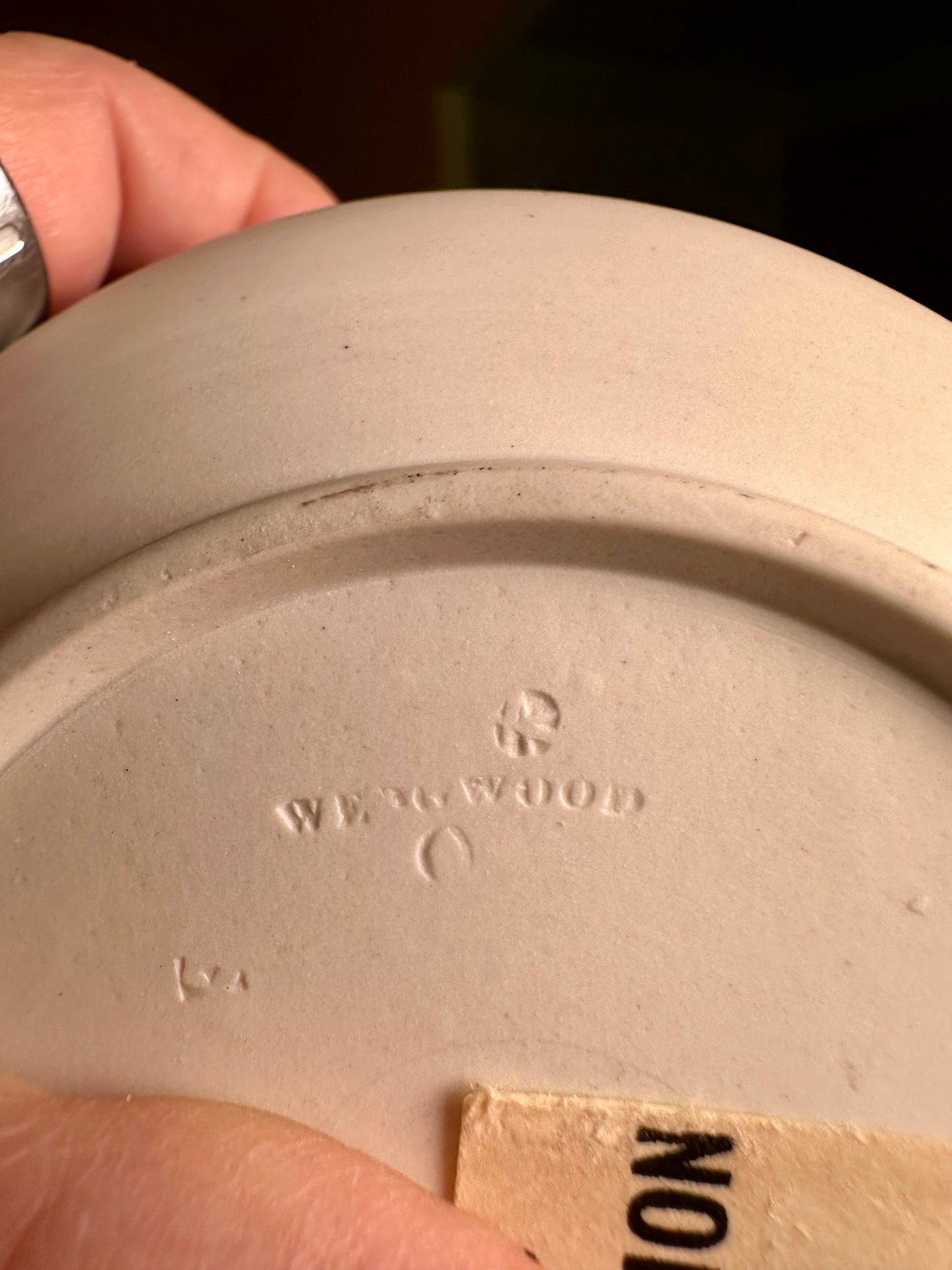 Antique Wedgwood Smear-Glazed Stoneware Covered Sugar Bowl with Lavender Sprigged Grapes