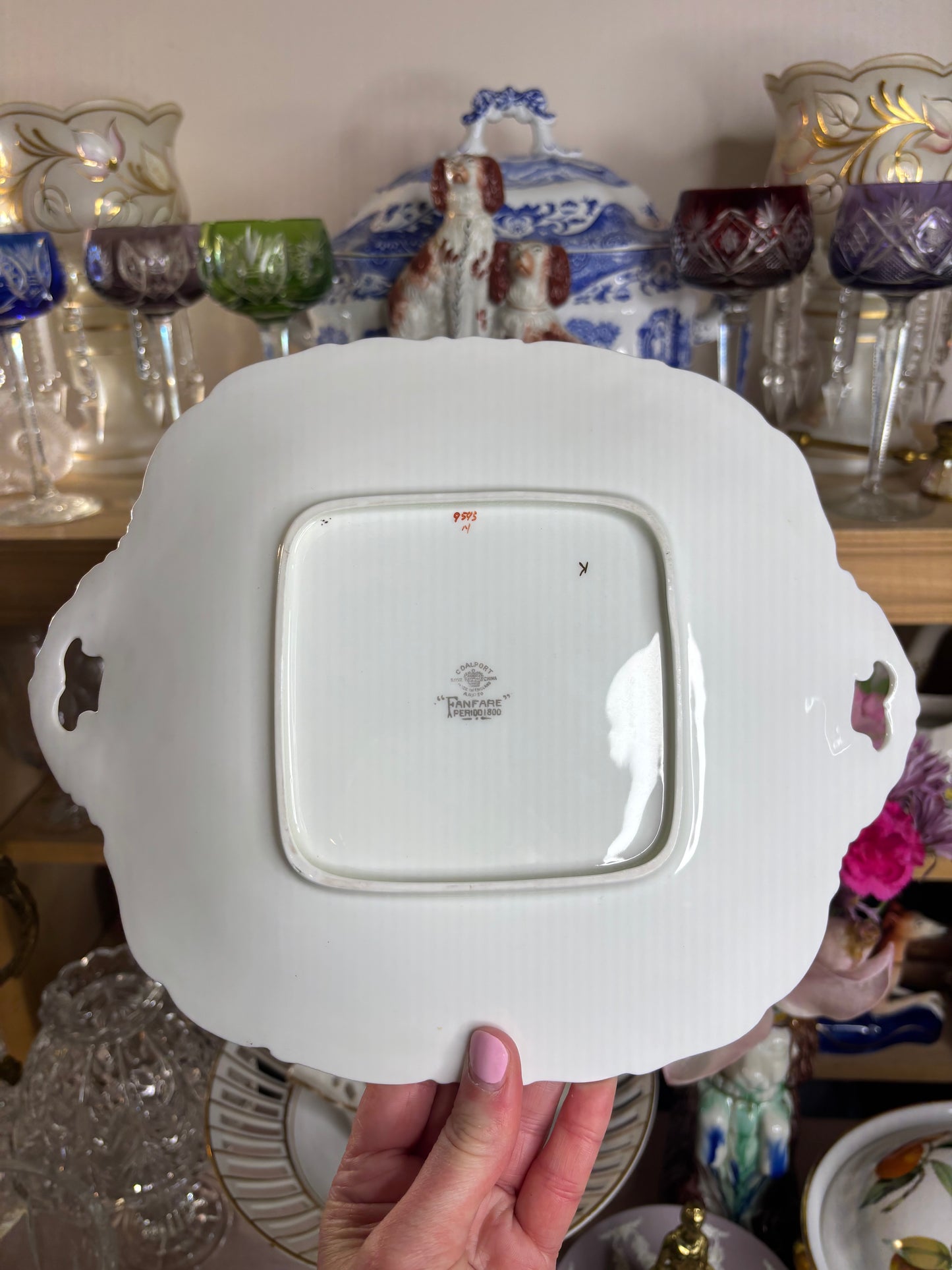 Beautiful Coalport Fanfare floral platter with handles and gold trim!