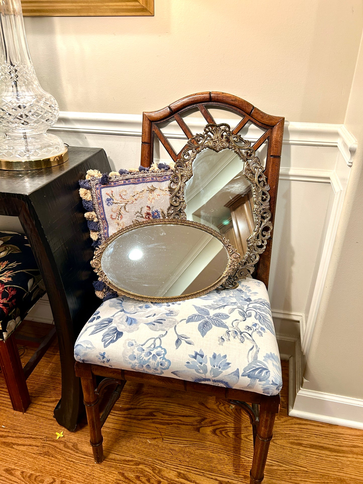Gorgeous brass ormolu floral reticulated brass mirrored tray