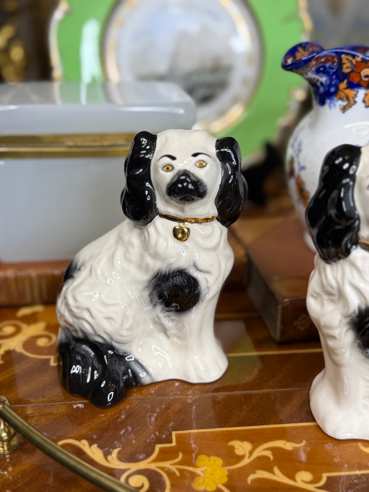 Vintage Beswick England Black & White Spaniel Figurines, 5” Tall: Pristine!