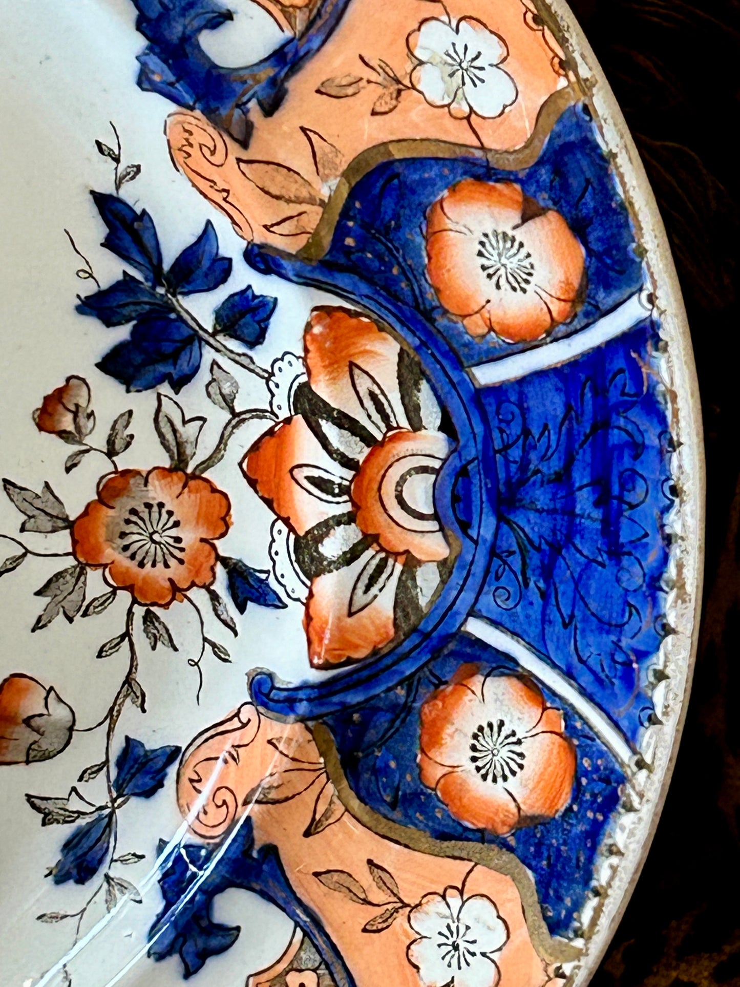 Antique 19th century Imari Turkey-Size platter cobalt blue & white platter 18 x 14