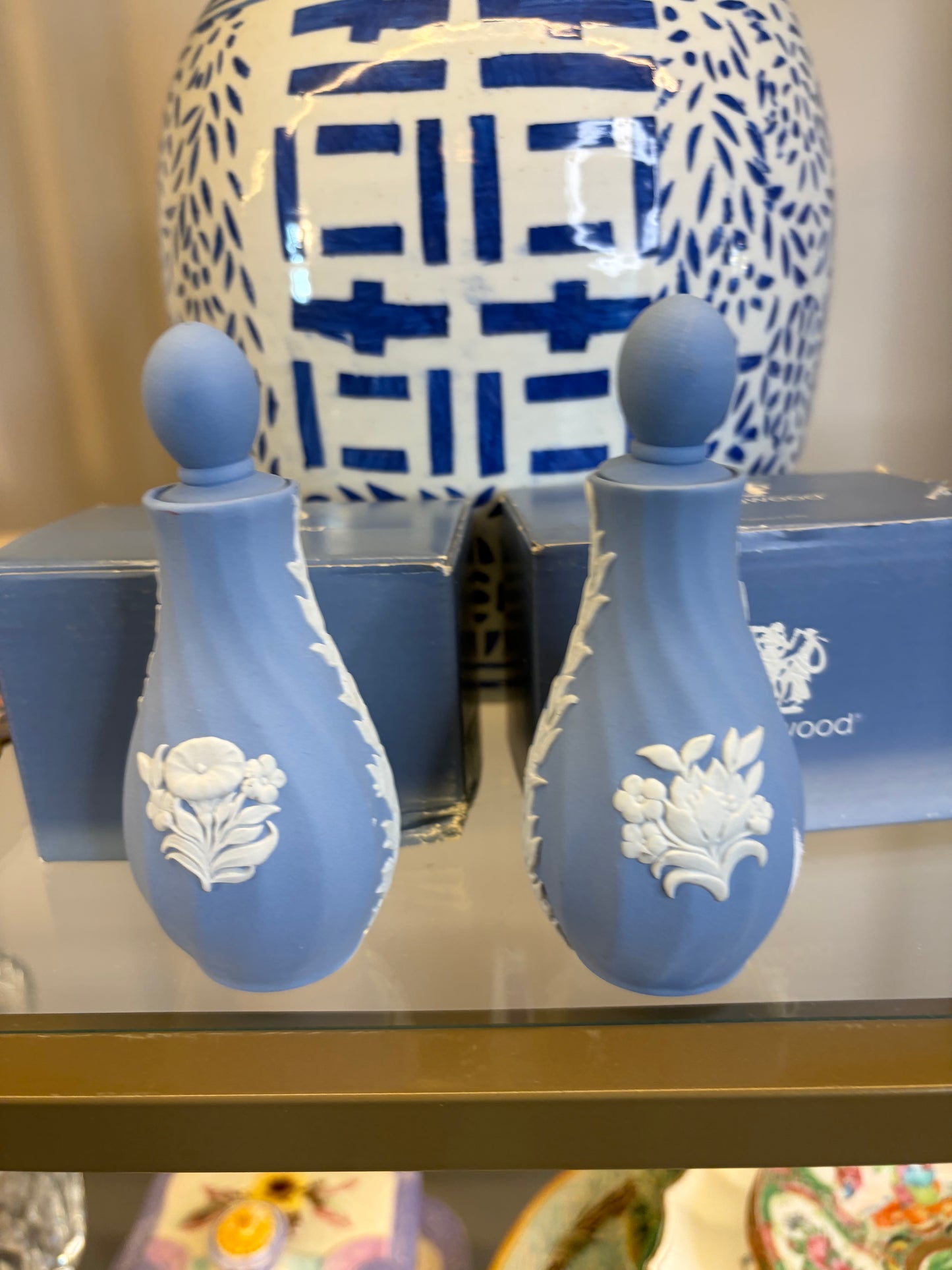 Sweetest Wedgwood mini bud vases/bottles with stoppers! Two available; sold separately!