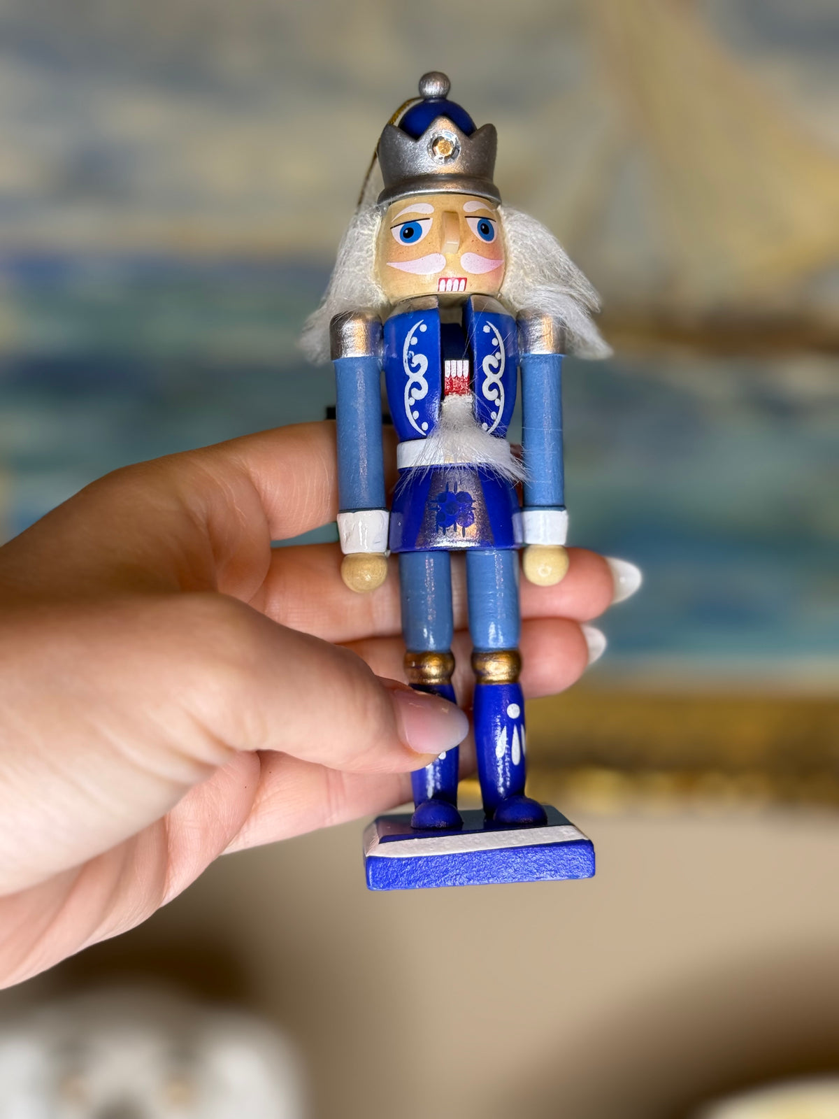 Kurt S. Adler Indigo Blue & White Wooden Nutcracker Ornament | 6" Christmas Tree Decor | Style 1
