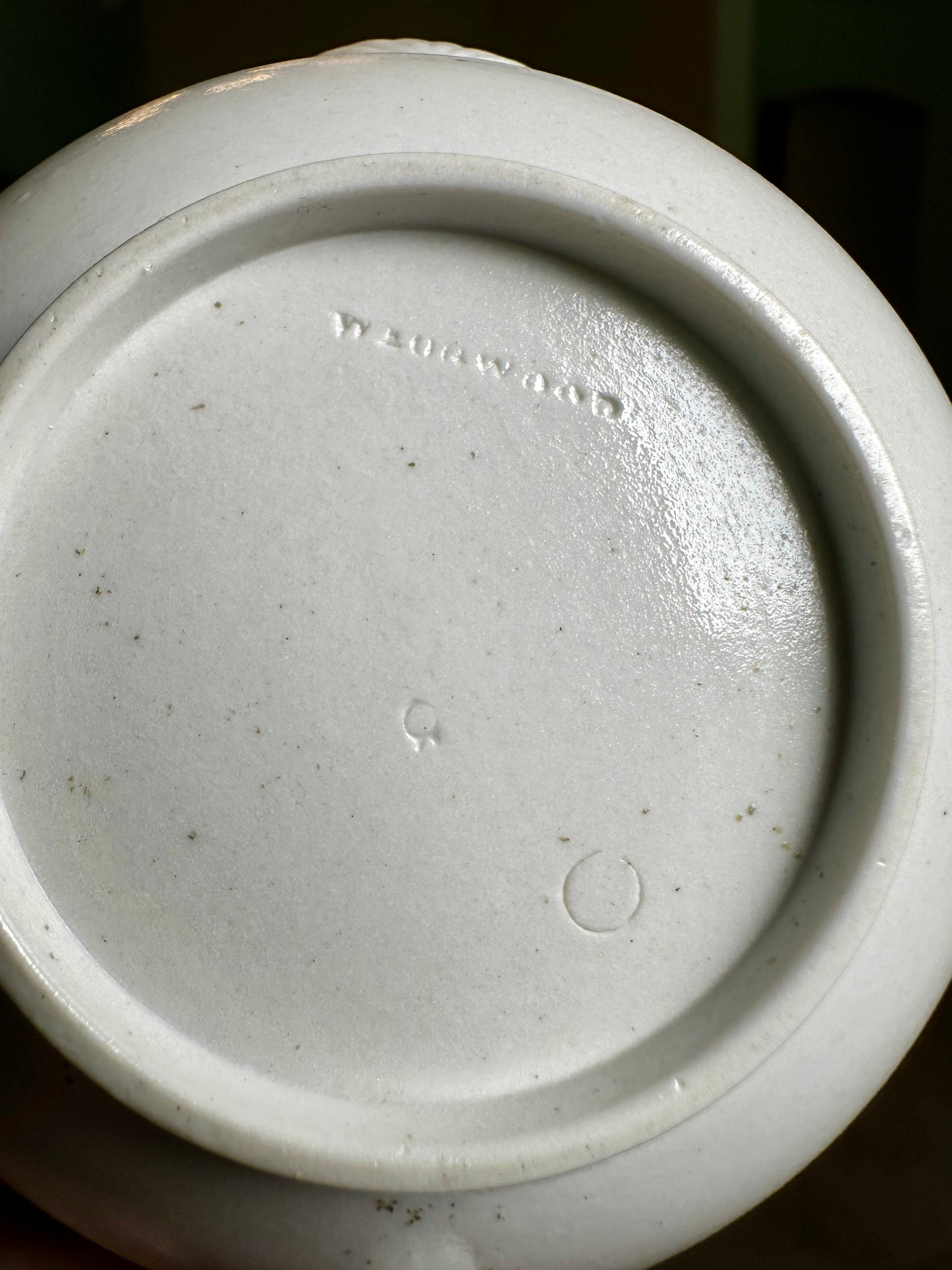 Antique Wedgwood Smear-Glazed Stoneware Egyptian Revival Creamer with Lavender Sprigged Grapes, c 1820-1840