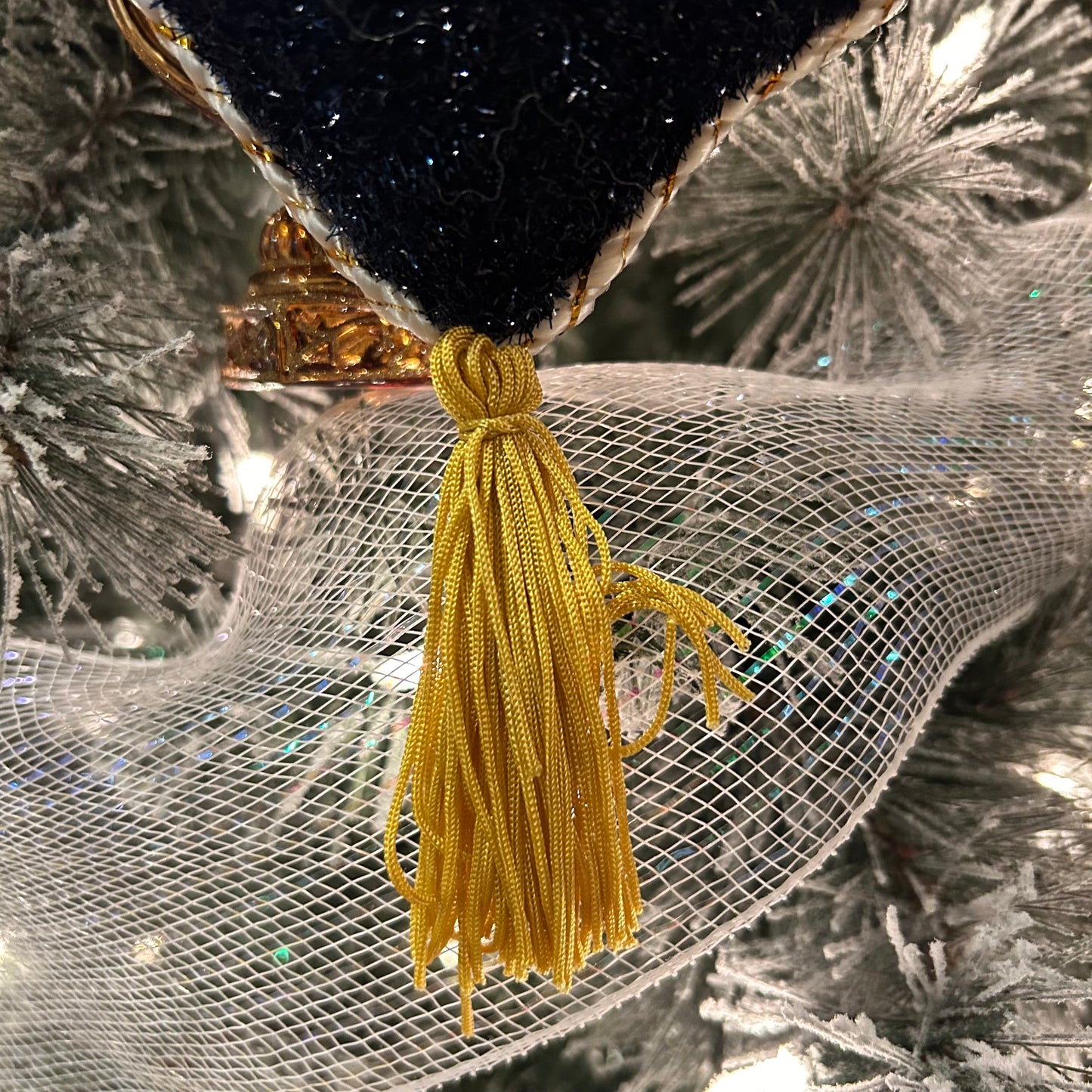 Bold blue & gold Seasons greetings Christmas tassel door hanger, or ornament