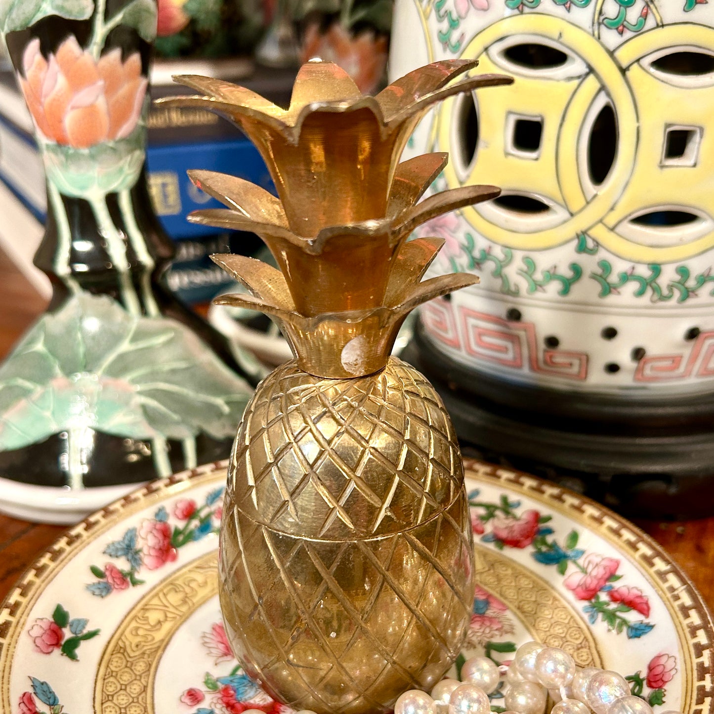 shiny vintage brass pineapples lidded decor