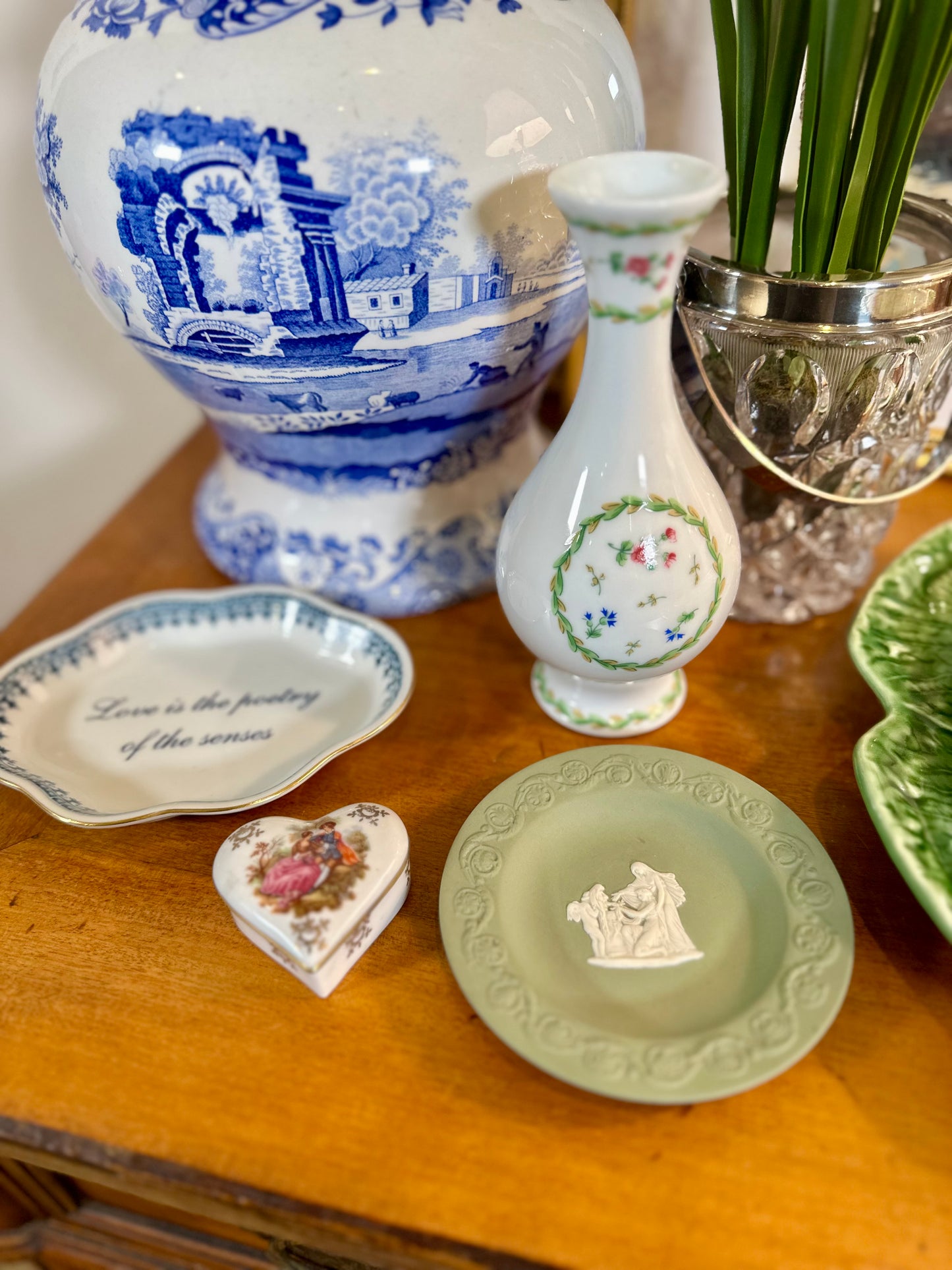 Vintage Andrea by Sadek “Love” Trinket Dish | Blue & White with Gold, 6”