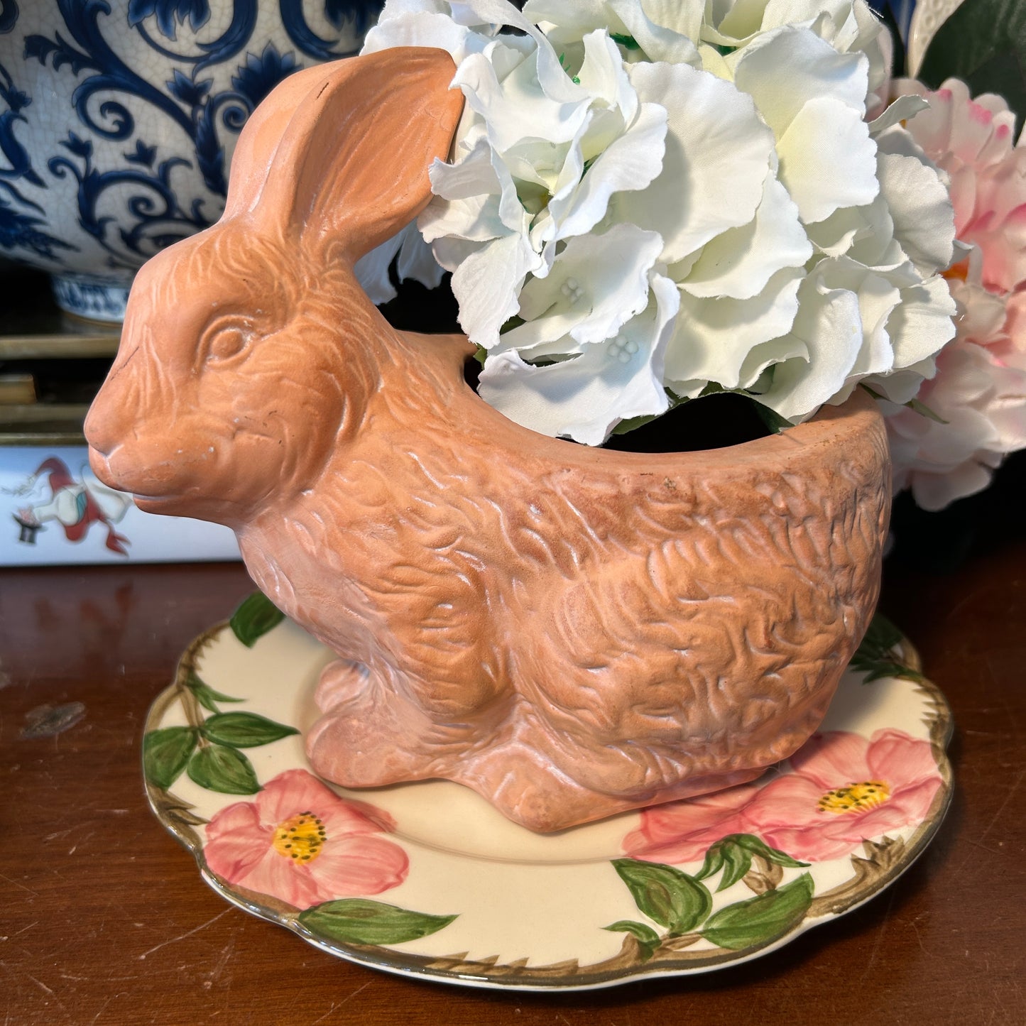 Terra Cotta bunny rabbits sculpture planter for spring