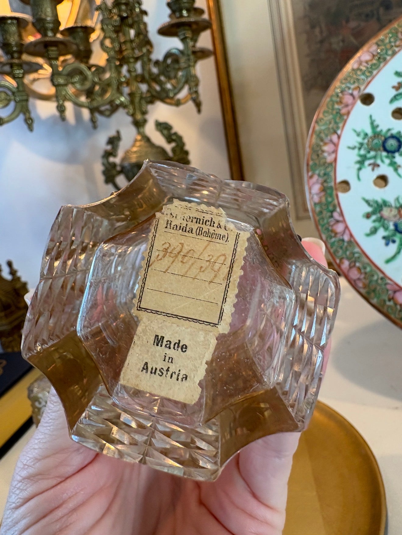 Bohemian Cut Glass Perfume Bottles with Gilt Enameling & Jeweled Cabochons (Sold Individually or as Pair)
