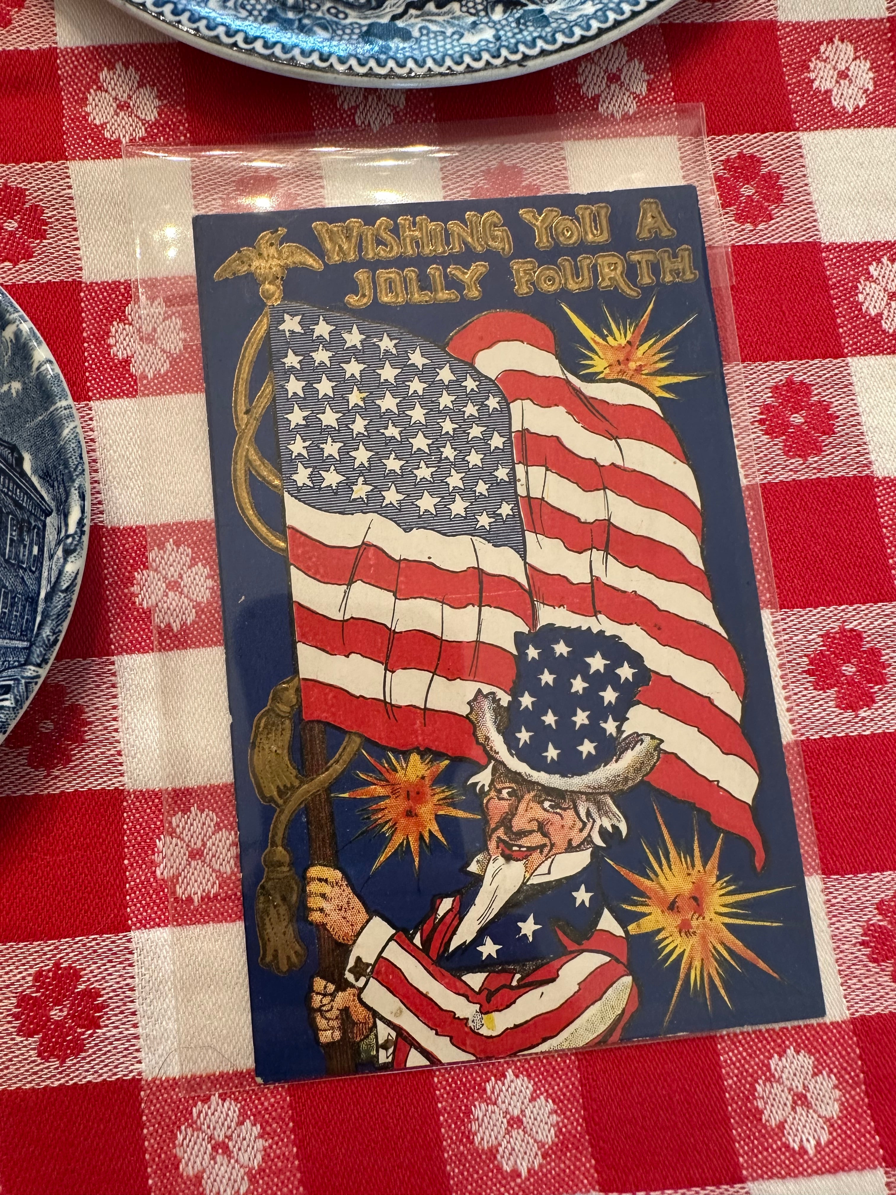 Antique 1908 “Wishing You a Jolly Fourth” Patriotic Postcard
