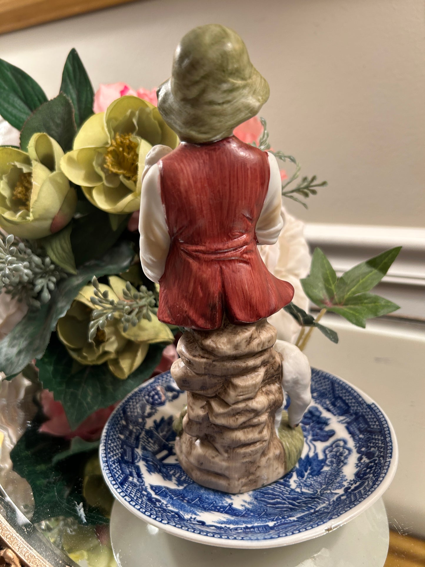 Staffordshire style boy & sheep figure statue from Lefton