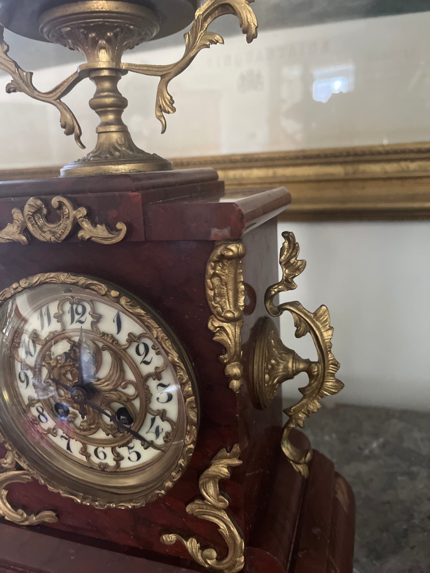 Exceptional Antique Rococo S. Marti France Rouge Griotte Marble And Bronze Ormulu Mantle Clock Circa 1860-1870