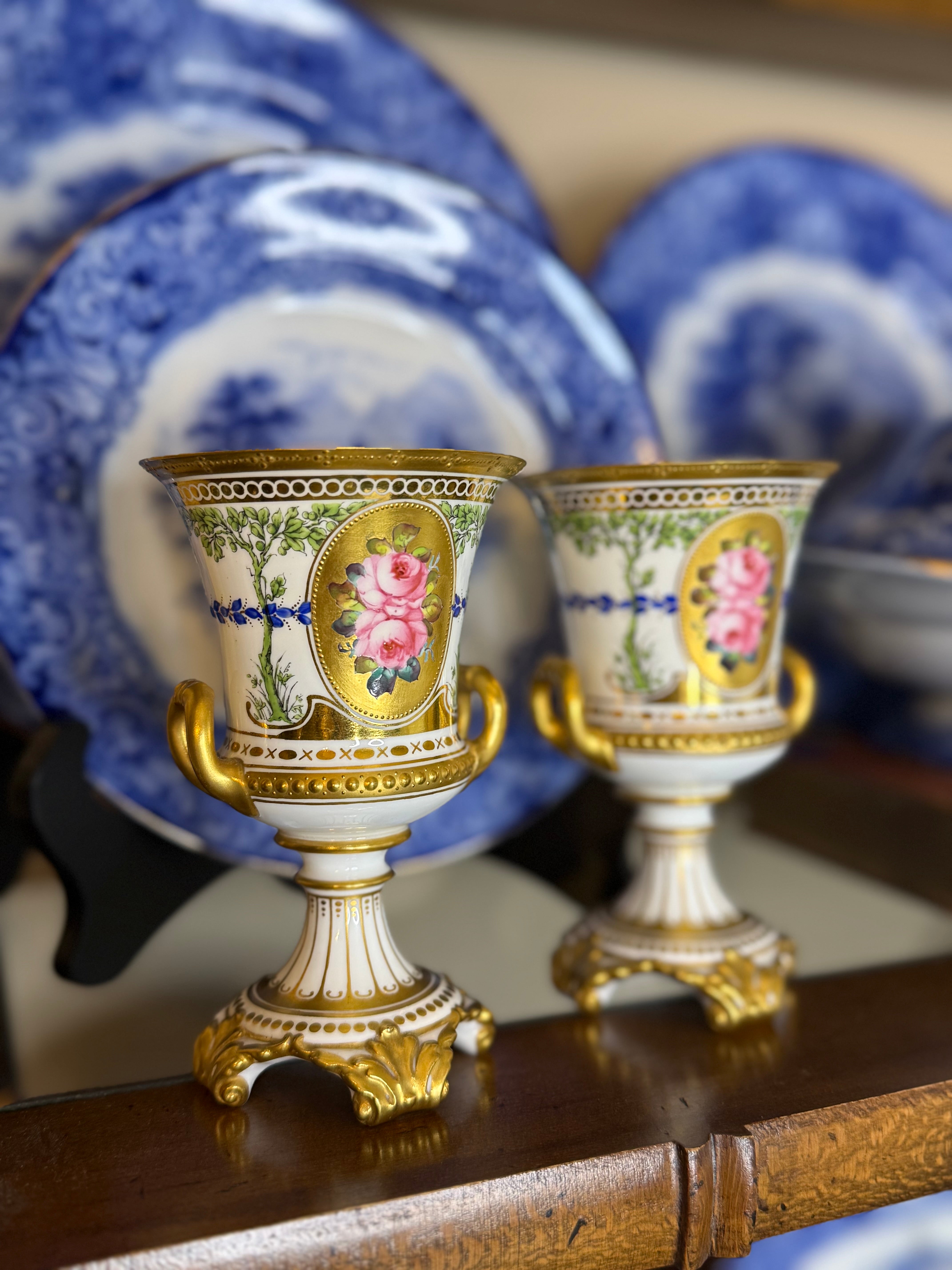 Antique Cir. 1900, Royal Crown Derby Vase Pair W/ Painted Roses, 5