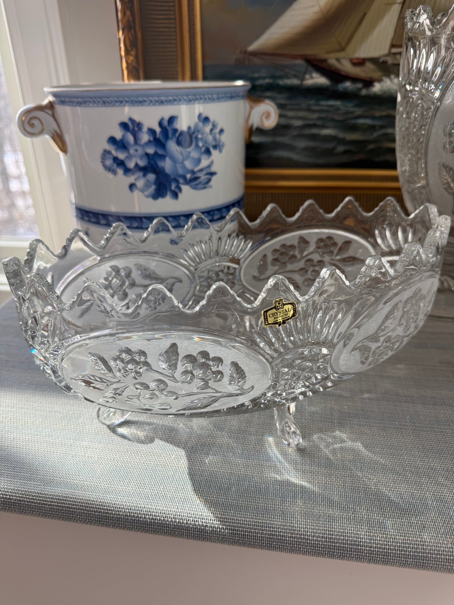 Vintage 11” Etched Floral Heavy Crystal Footed Vase - Pristine!