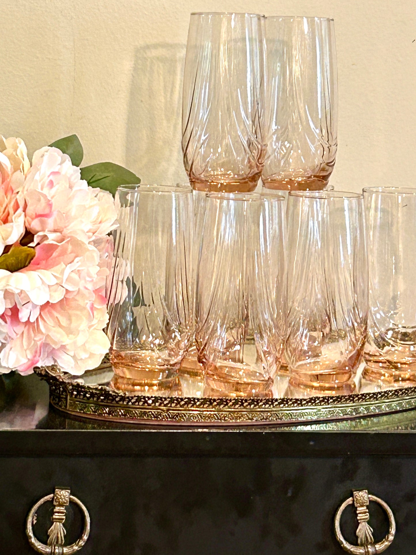 Set of 8 perfectly pink tumbler high ball glasses.