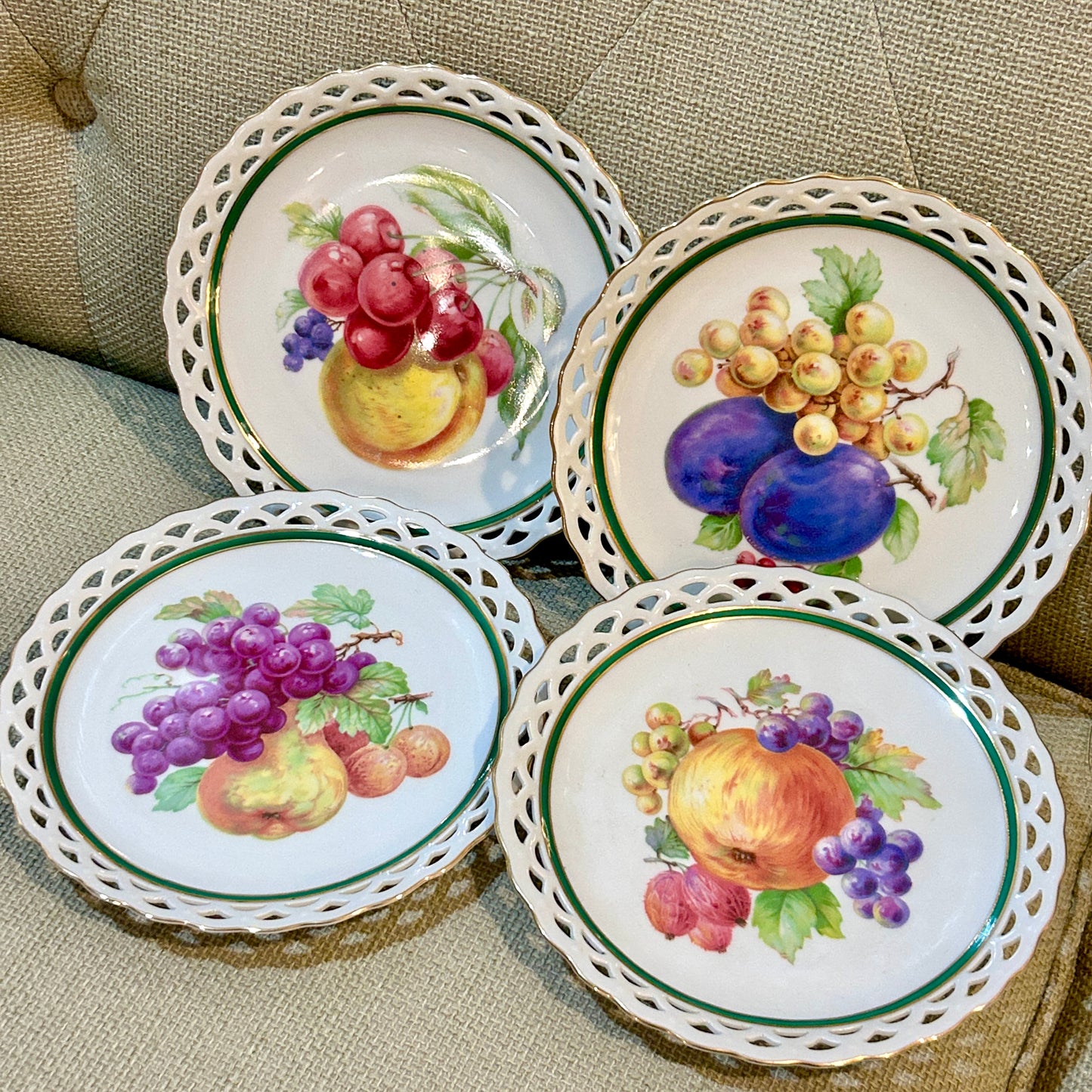 Set of four Antique Vintage Winterling Germany reticulated fruit salad dessert collectors plates