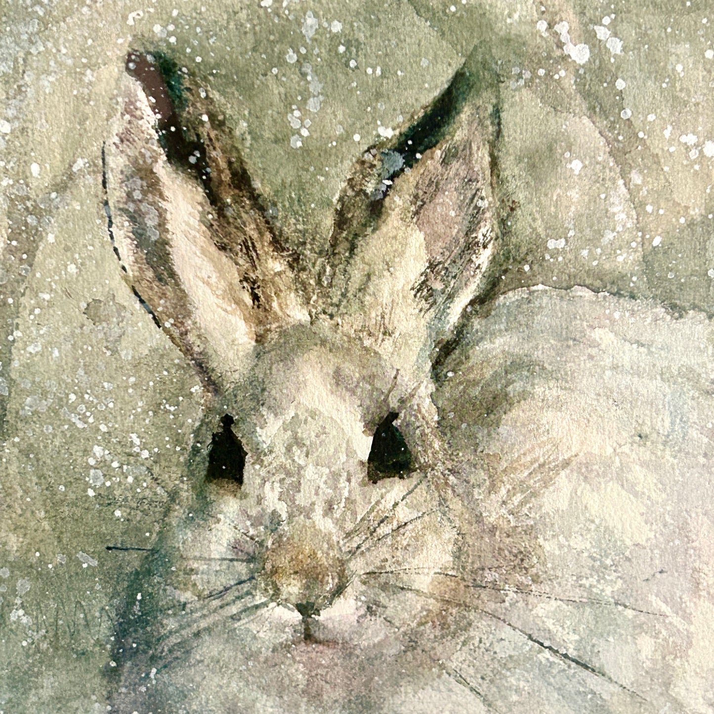 Delightful bunny rabbit signed watercolor custom framed wall art 21 x 18