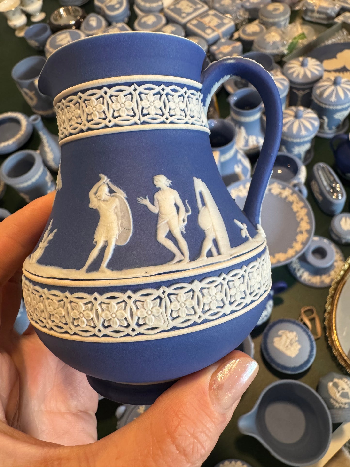 Reserved royal blue antique pitcher 4.5”
