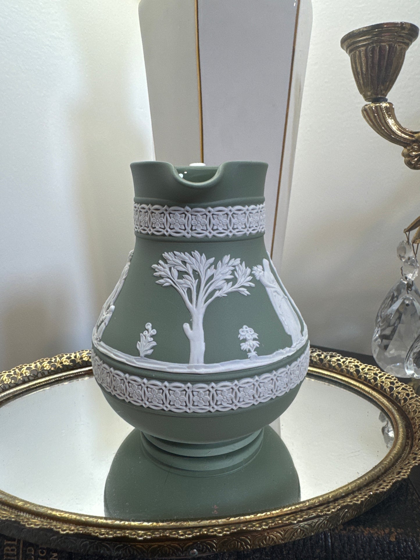 Wedgwood sage green white 5” tall