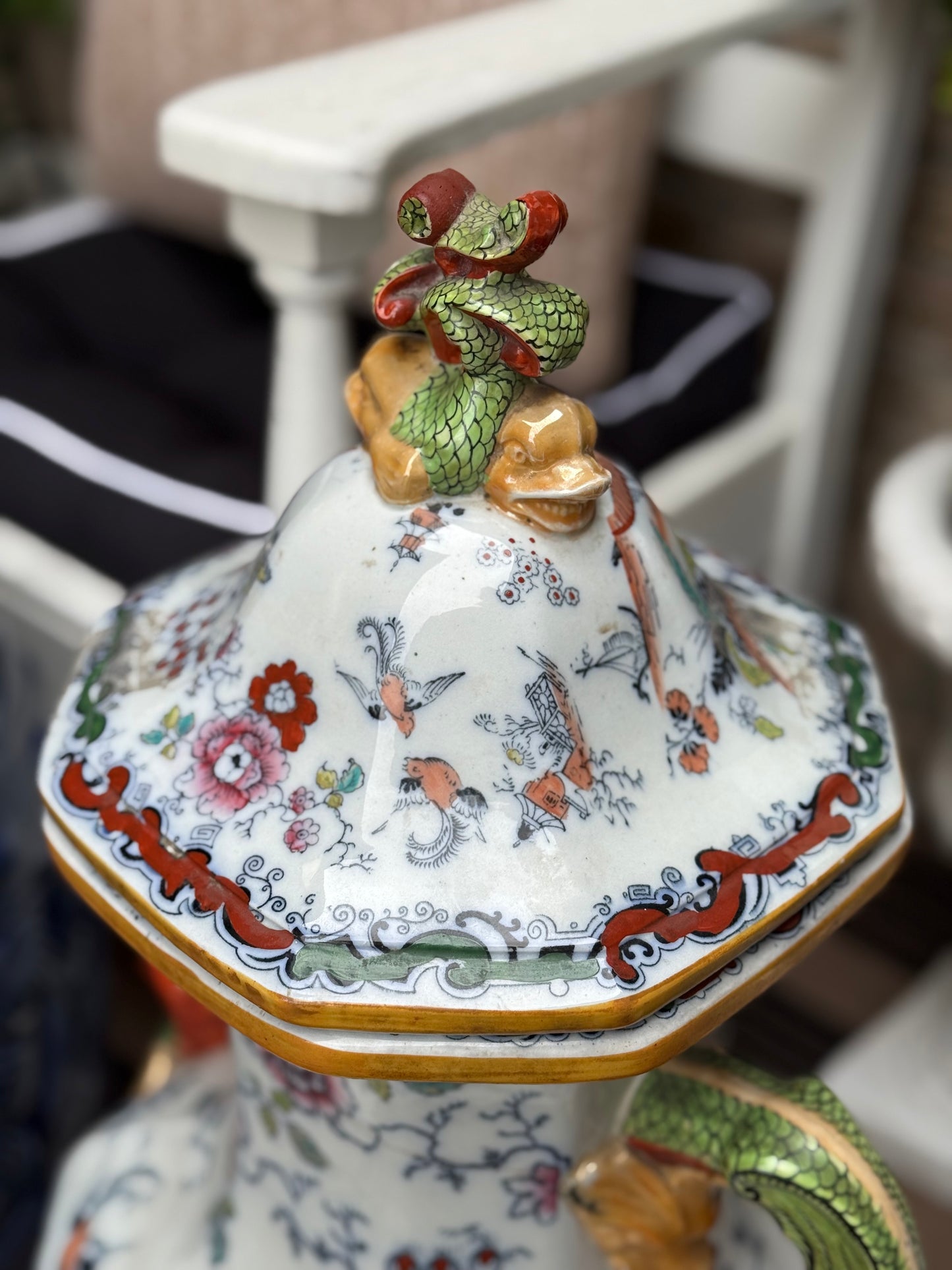 Antique 19c. Masons Single XLarge Urn, 31” Tall: excellent!!