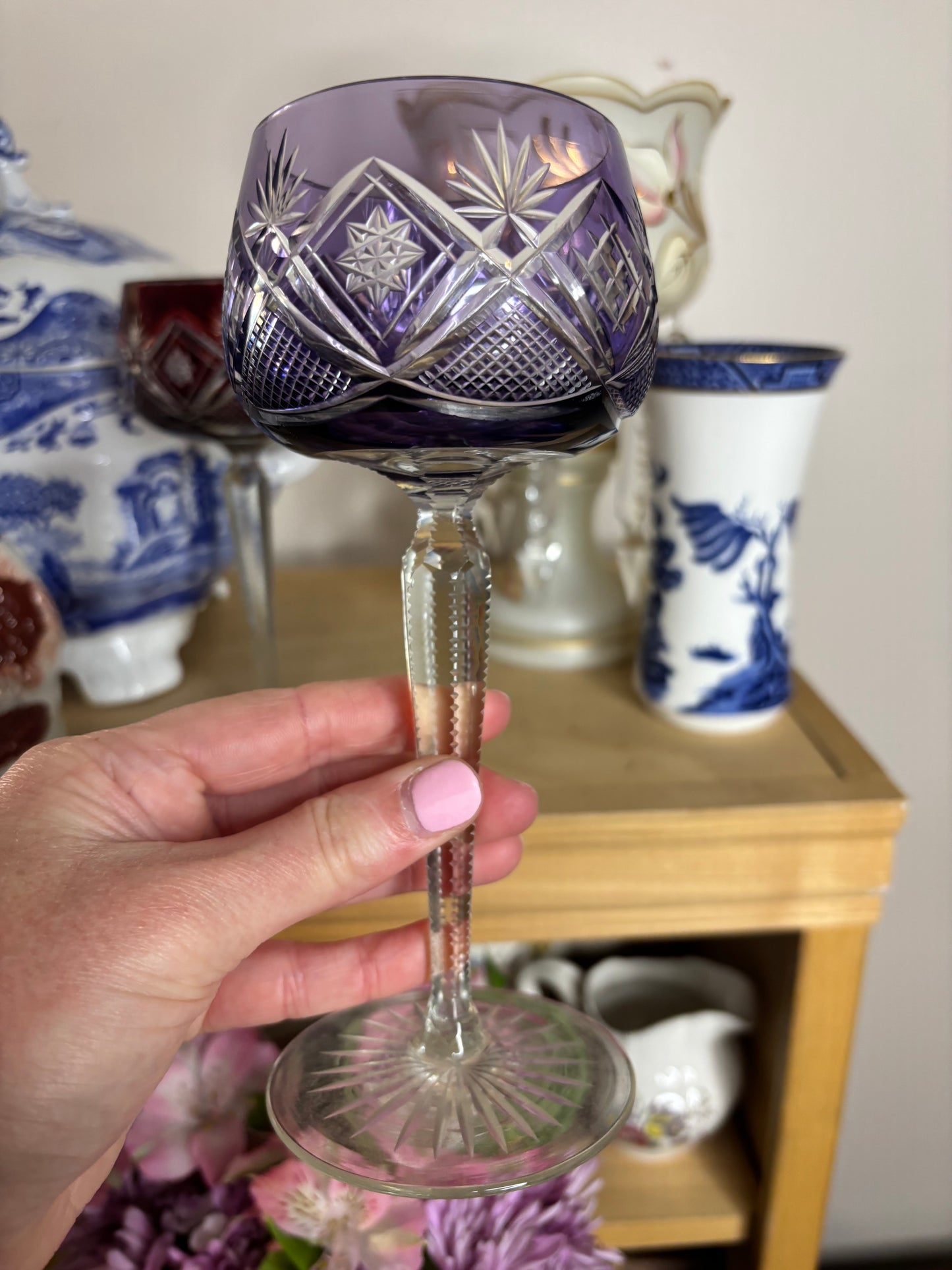 Stunning cut crystal wine glasses pair!