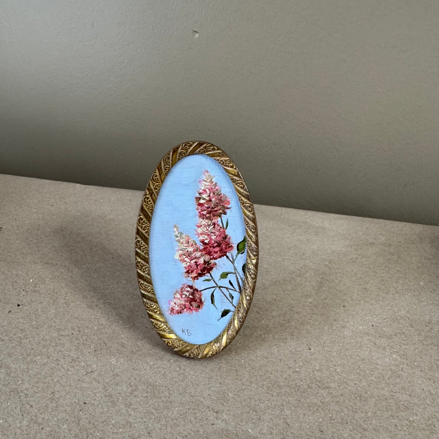 Solo Live 08/29 pink hydrangeas oil painting oval brass frame