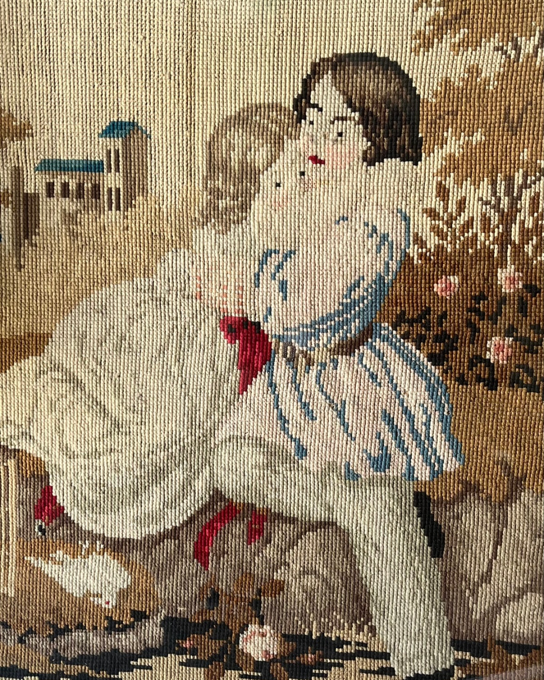 Beautiful And Substantial English 19th Century Large Framed Berlin Woolwork - Children And Dove After George Morland