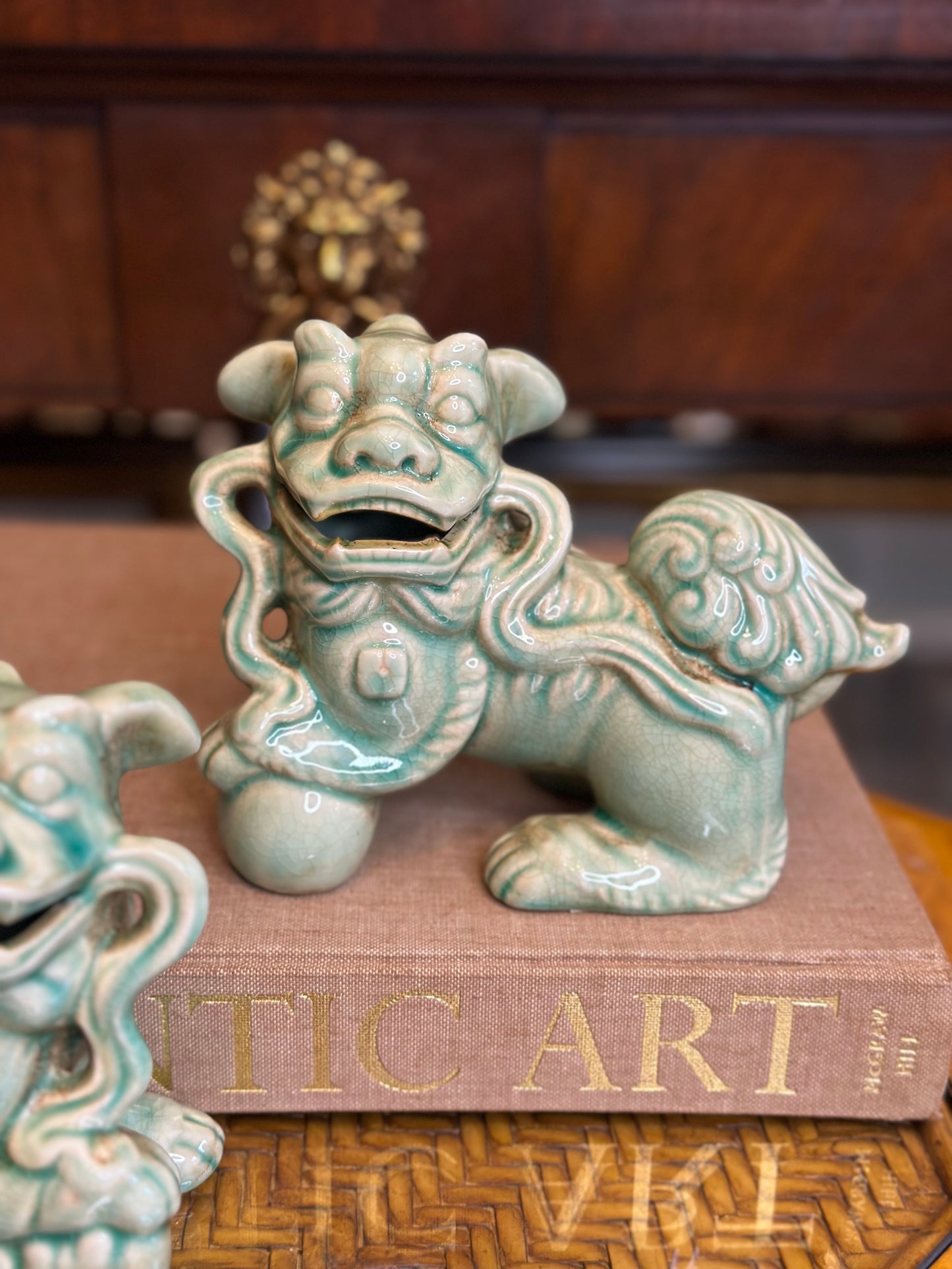 Danny's Fine Porcelain - Pair (2) Caledon Green Foo Dogs 5.5" Tall