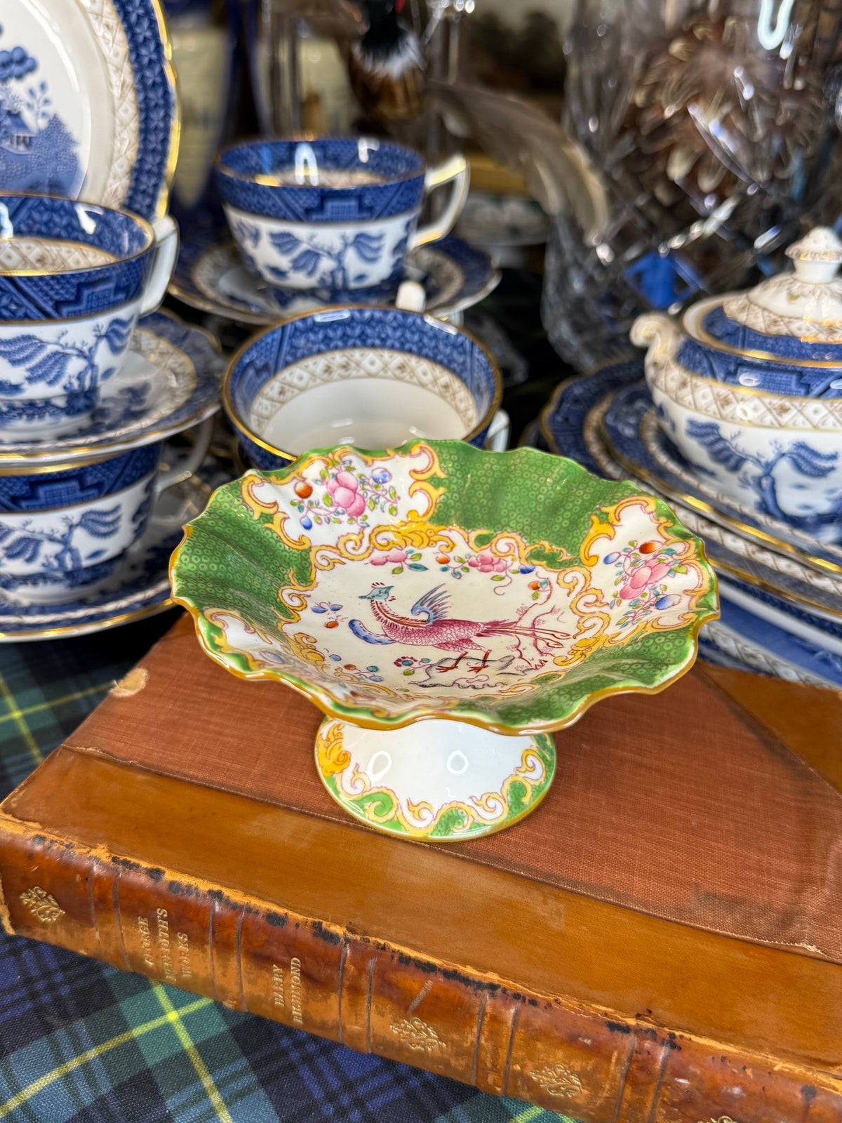 Rare Antique Minton Cockatrice Green Pedestal Compote | Miniature Tazza | Pheasant Bird | 4.5” | England