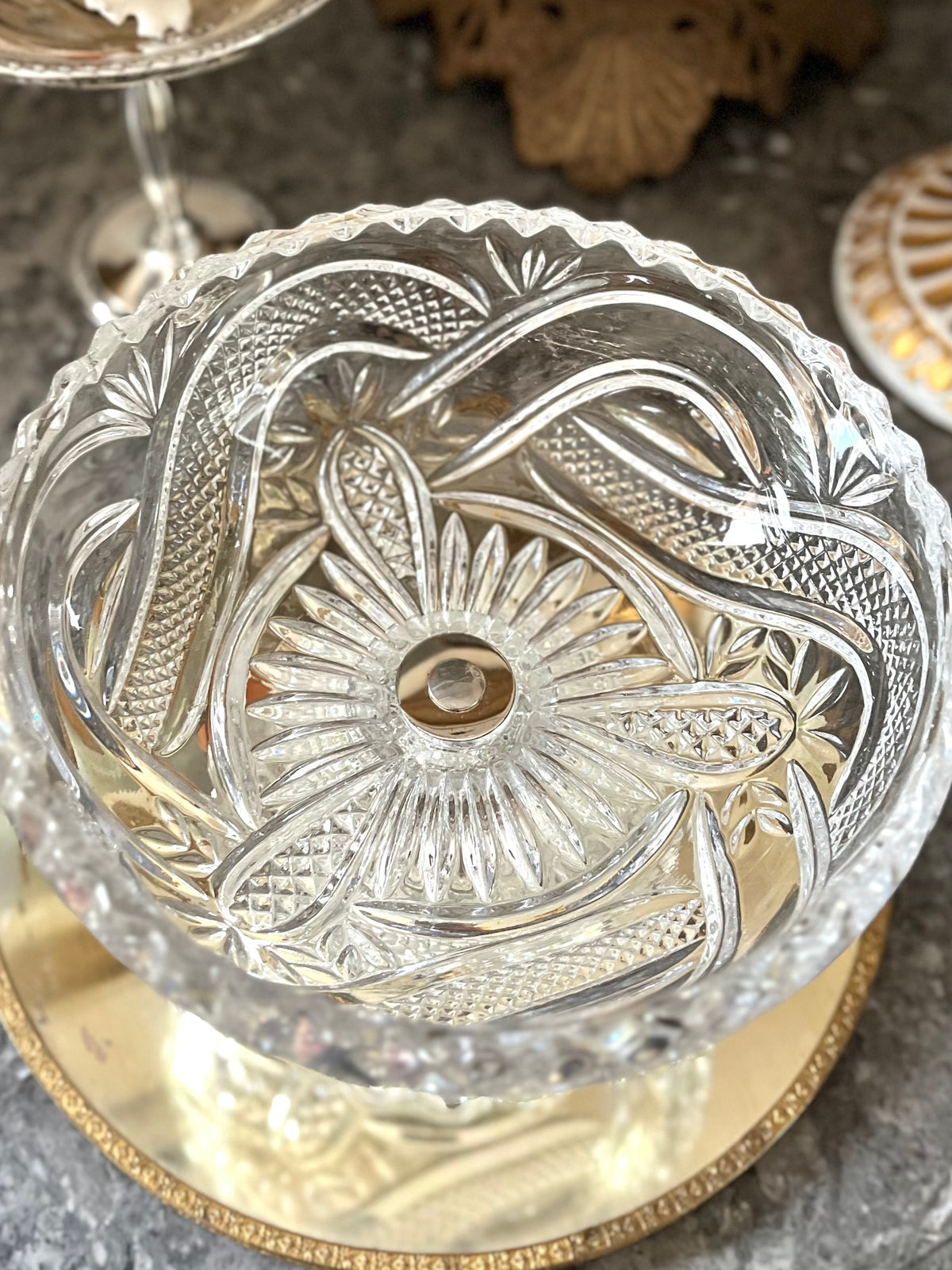 Beautifully Cut Crystal Covered Pedestal Compote with Spire Finial | 13 1/2”