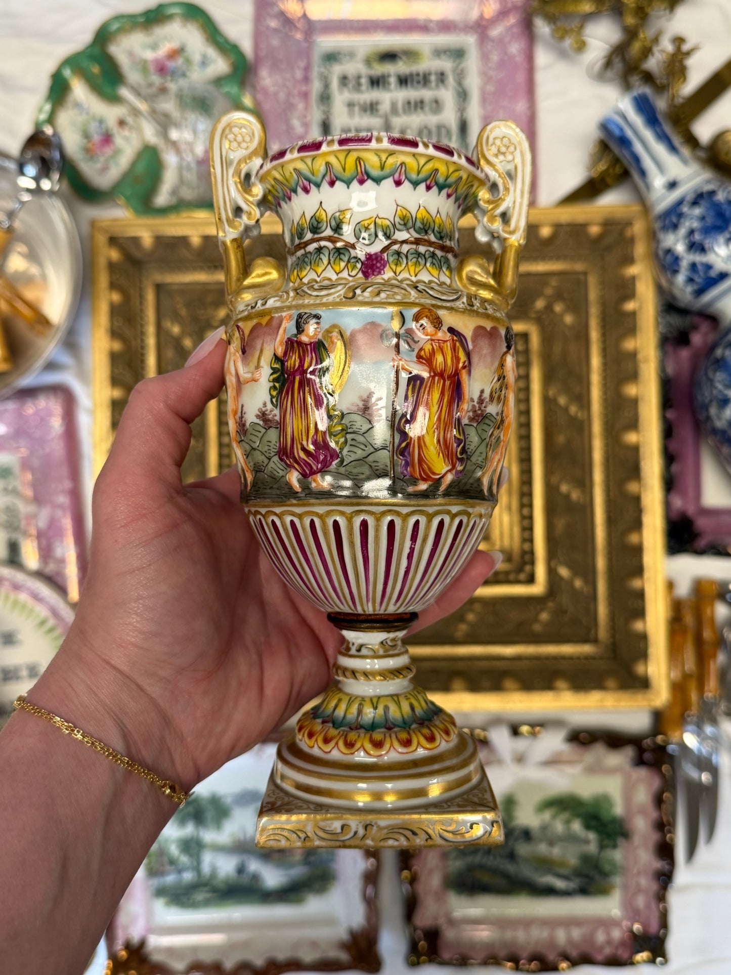WCCR Charitable Item #176 | Antique Capodimonte Porcelain Urn | Hand-Painted Italian Porcelain | 8.5" x 3"