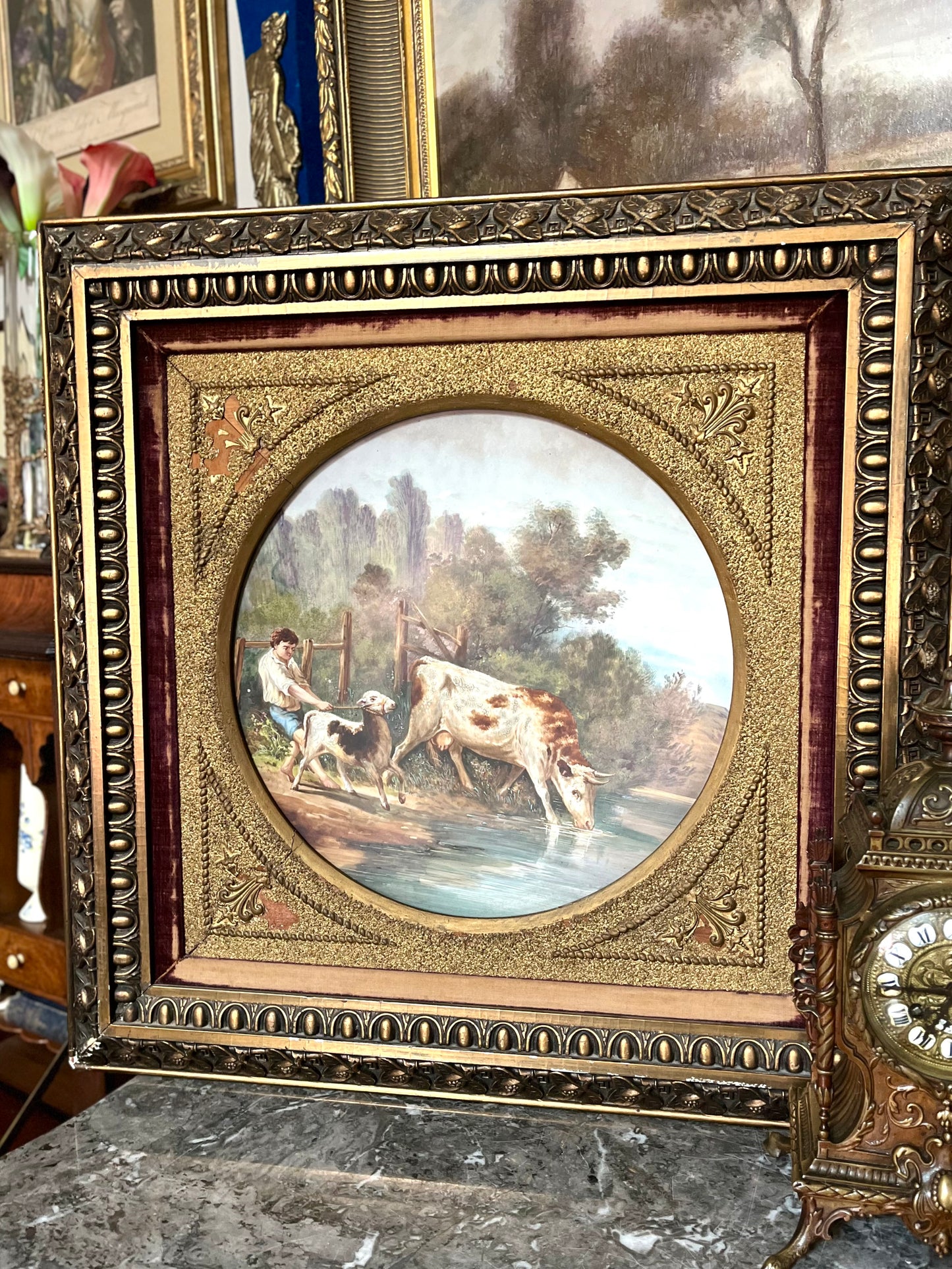 19th Century French Original Hand Painted Pastoral Porcelain Charger